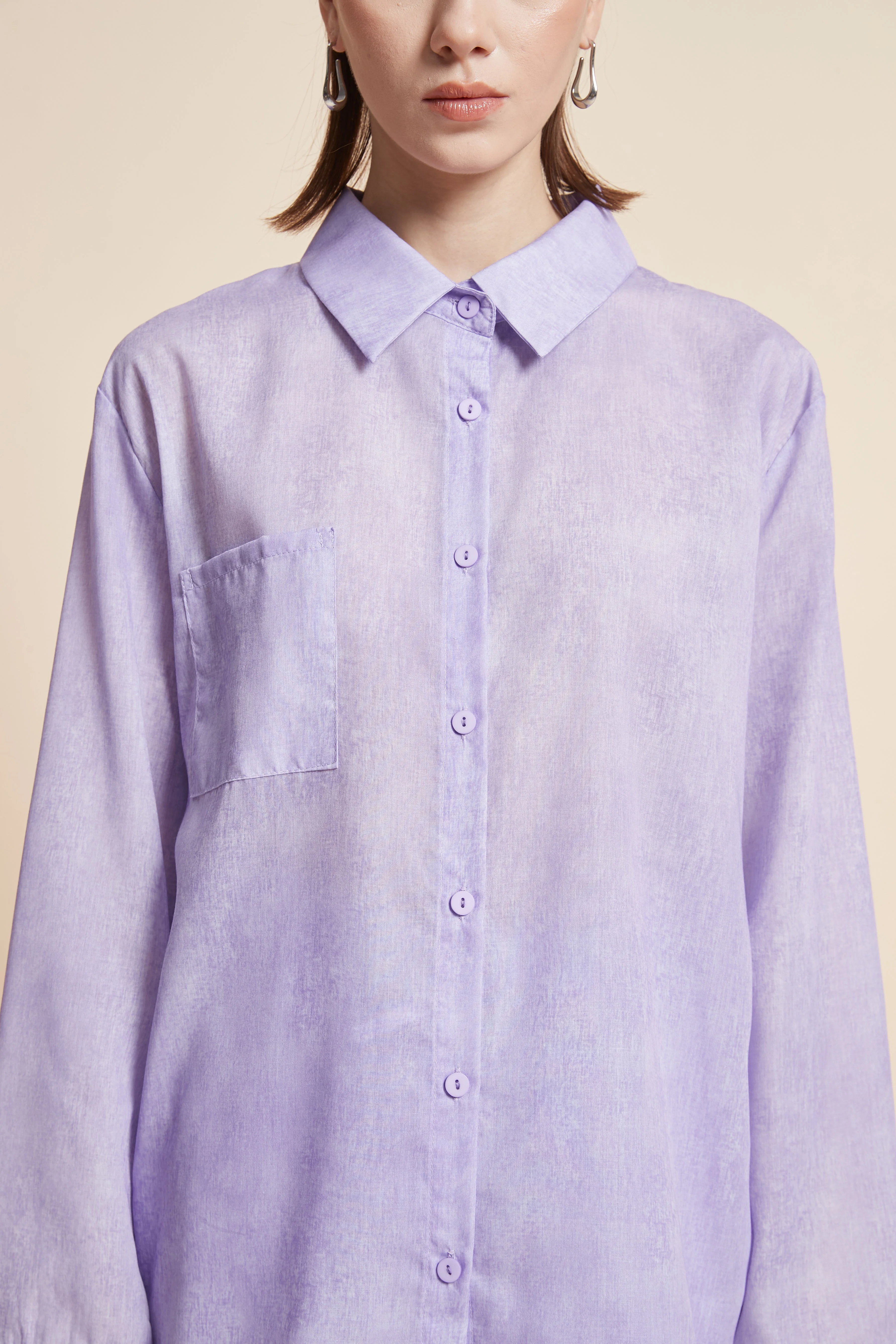 Long-sleeved plain waist-length shirt - Image 8