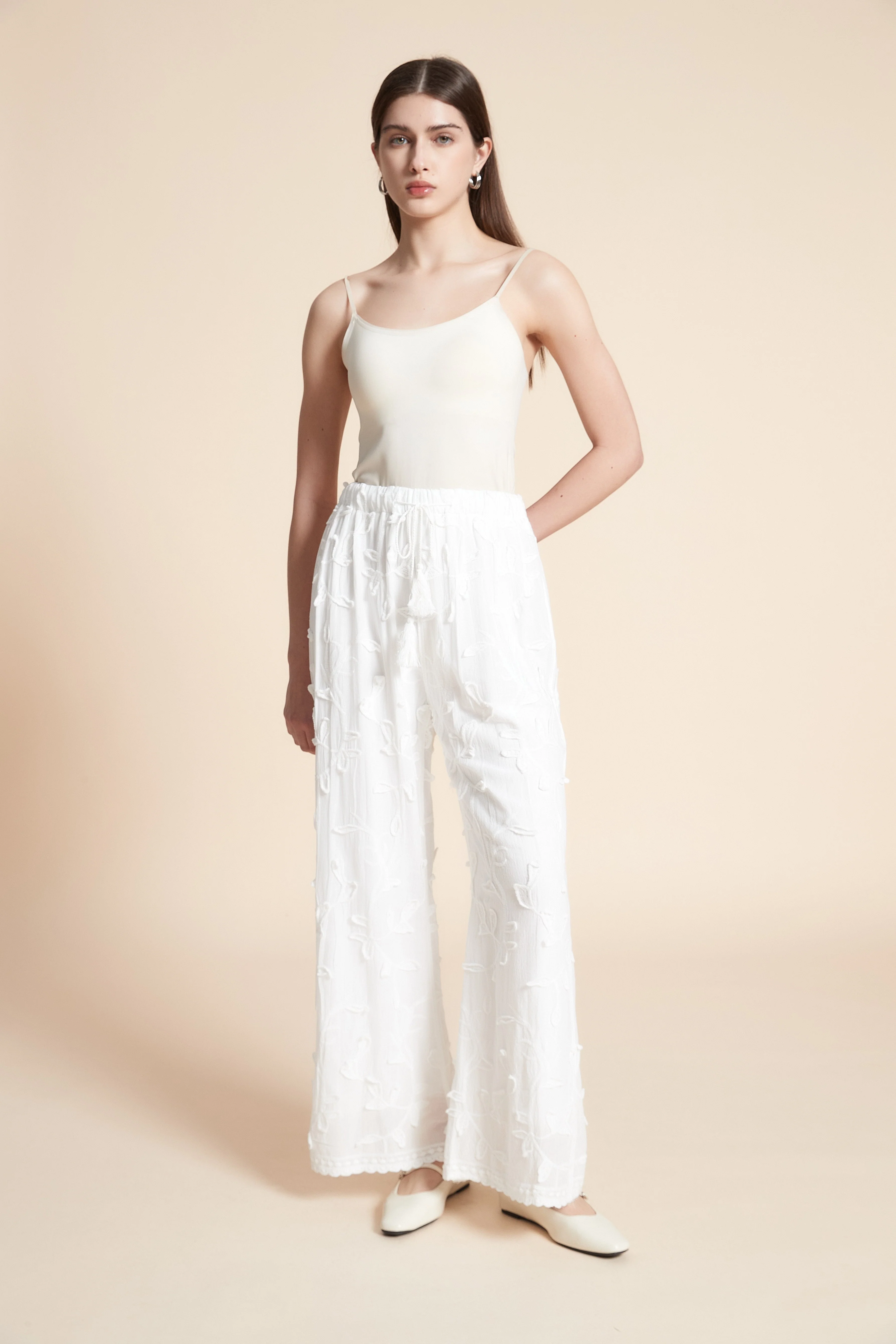 Embroidered Wide-Leg Trousers