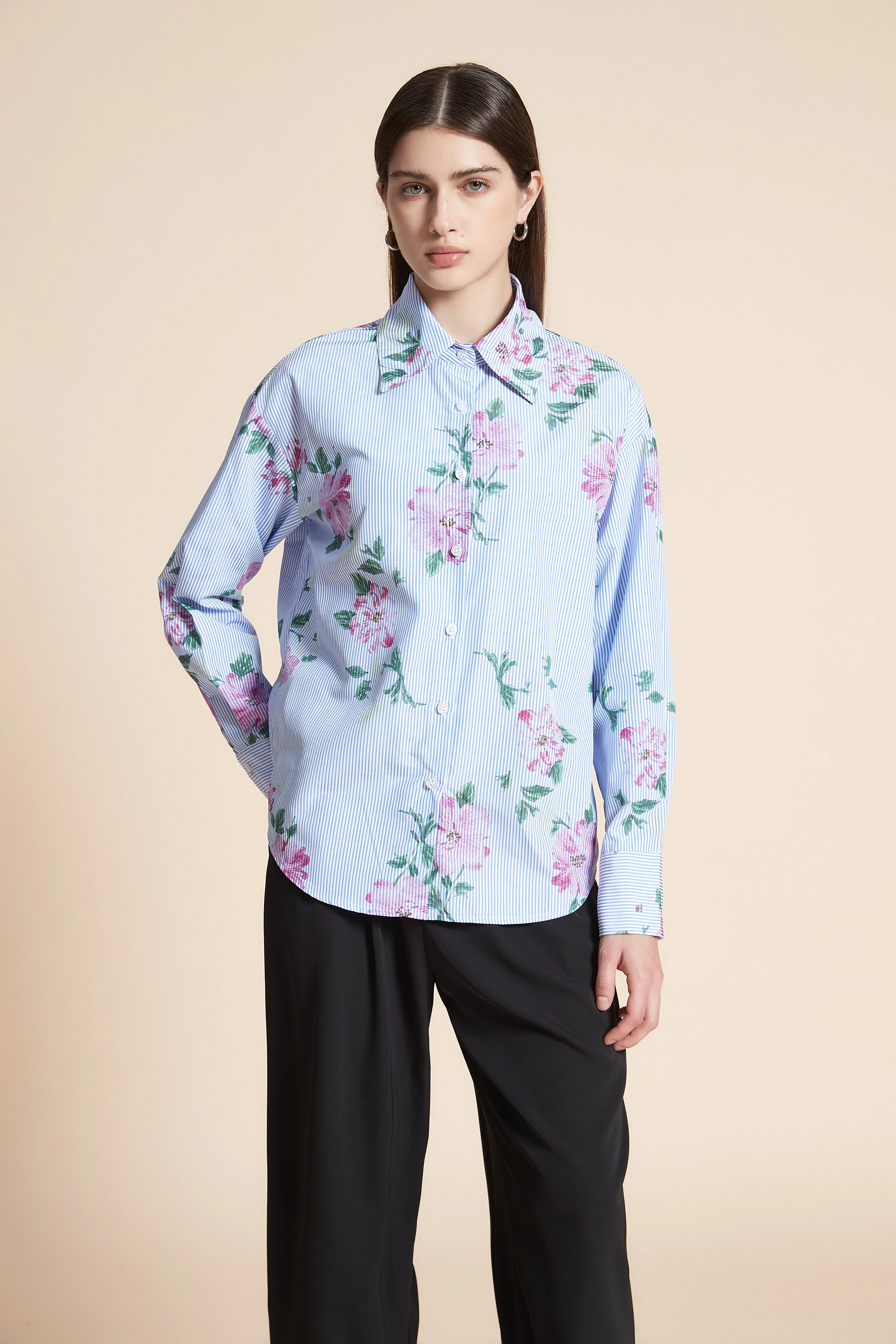 Long Sleeve Striped Mid-Length Shirt
