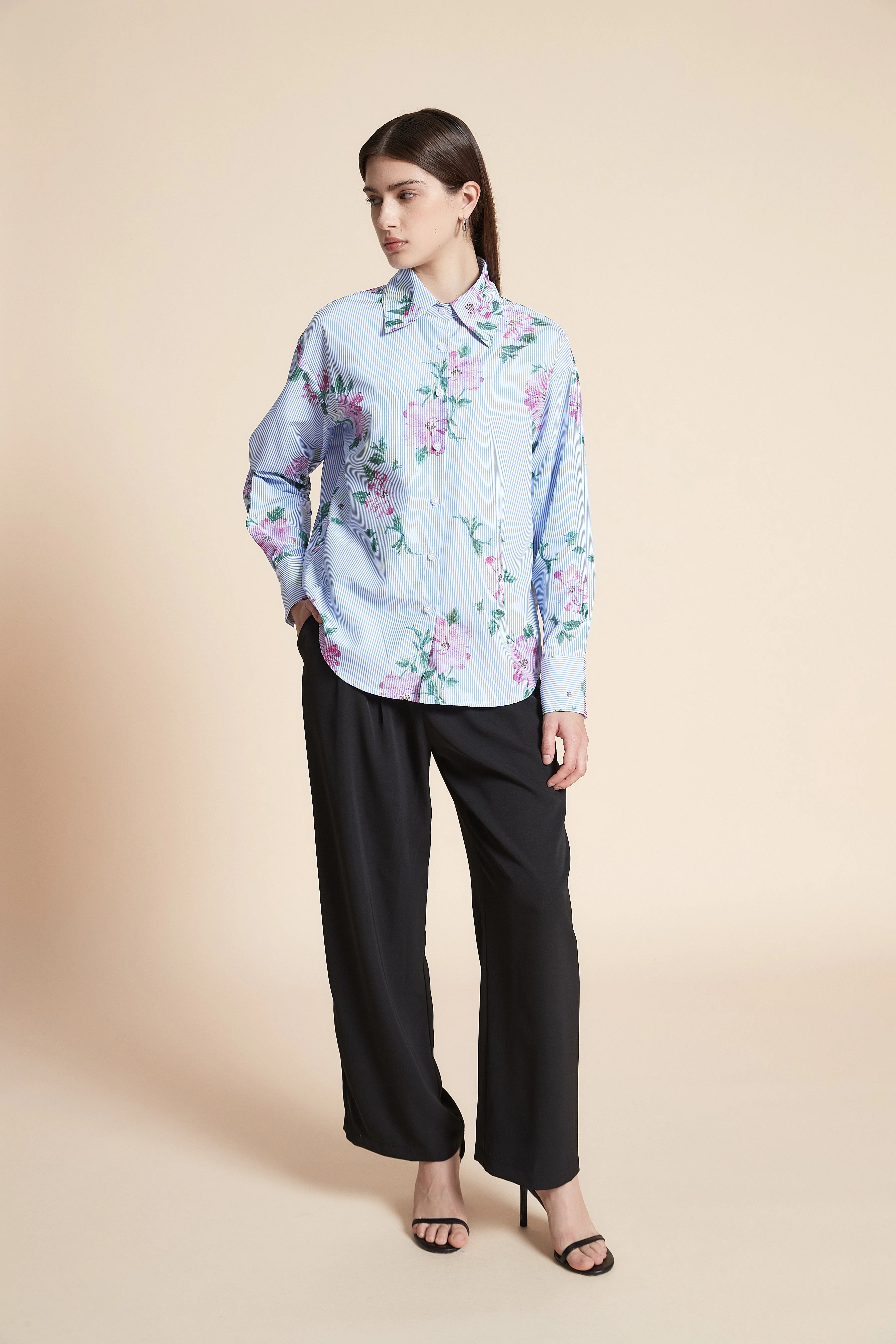 Long Sleeve Striped Mid-Length Shirt - Image 2