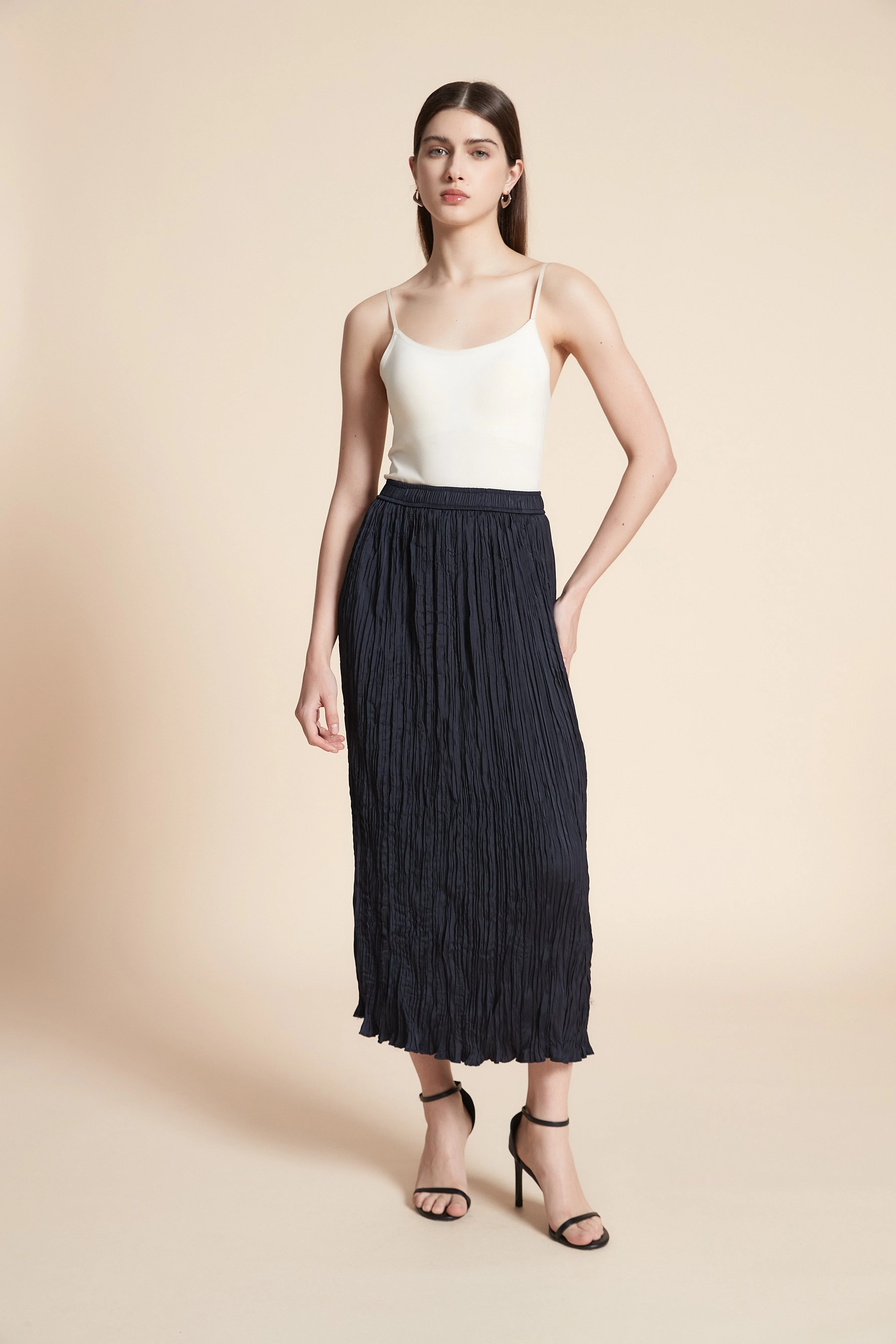Plain Ruffled Midi Skirt - Straight Cut