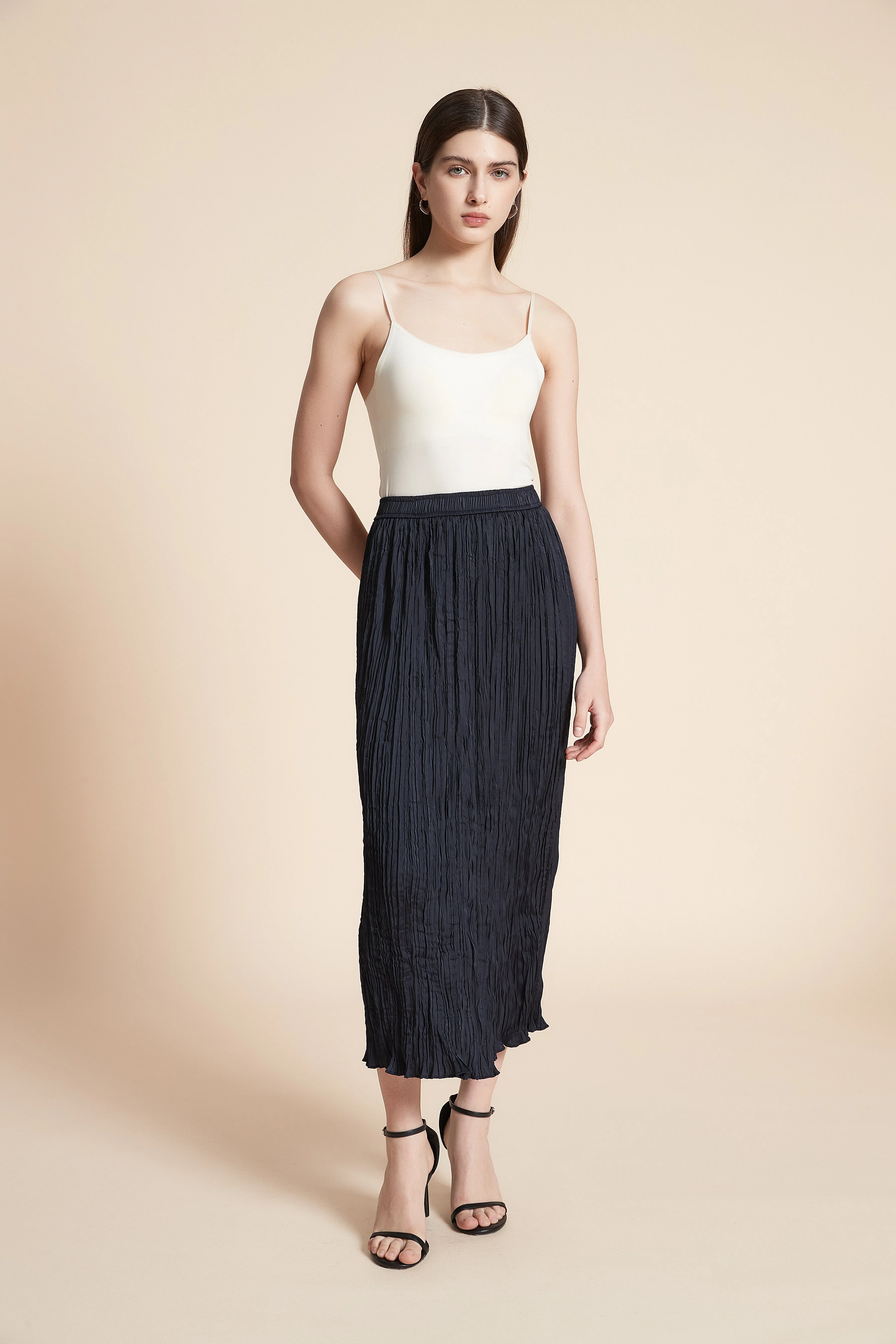 Plain Ruffled Midi Skirt - Straight Cut - Image 2