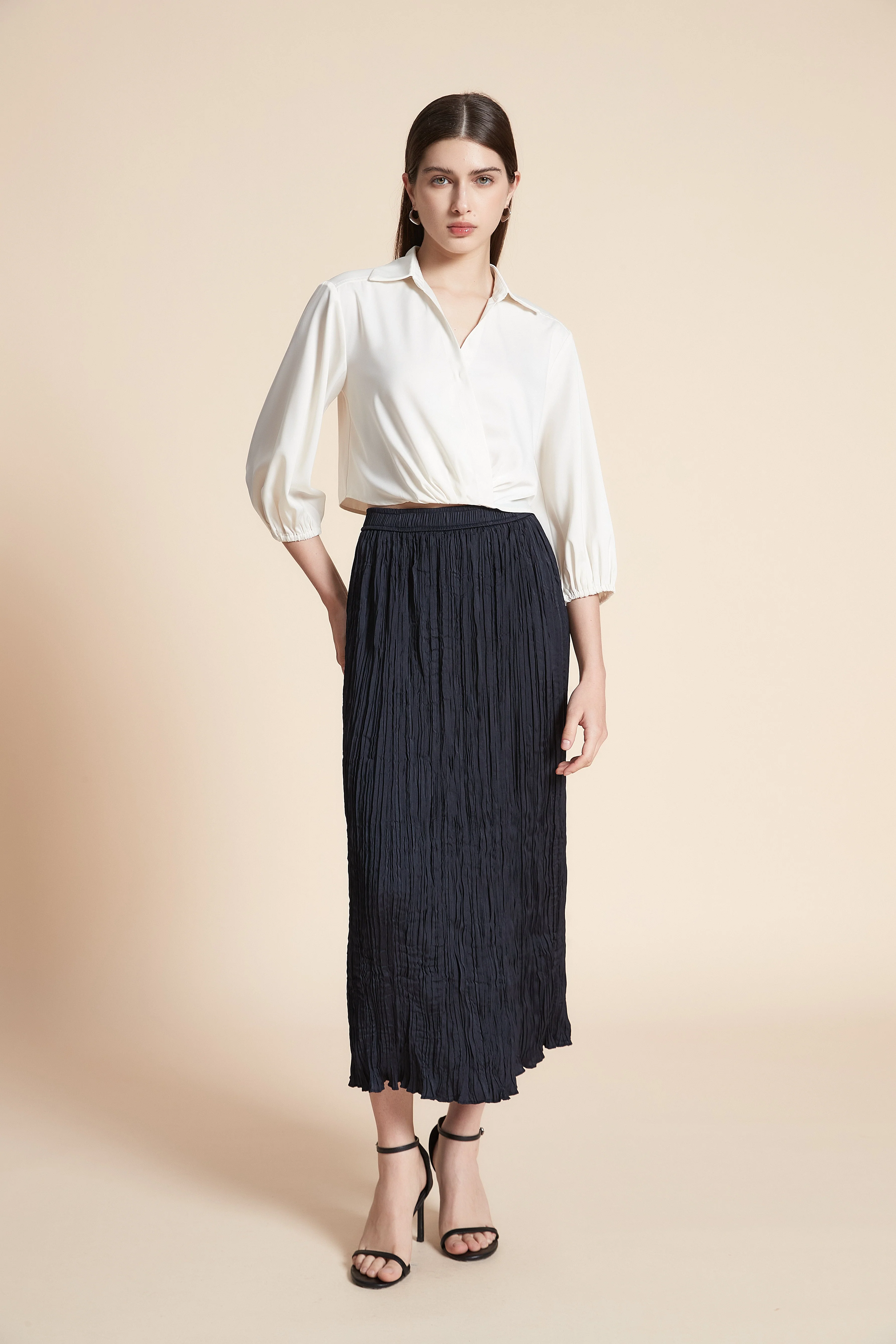 Plain Ruffled Midi Skirt - Straight Cut - Image 4