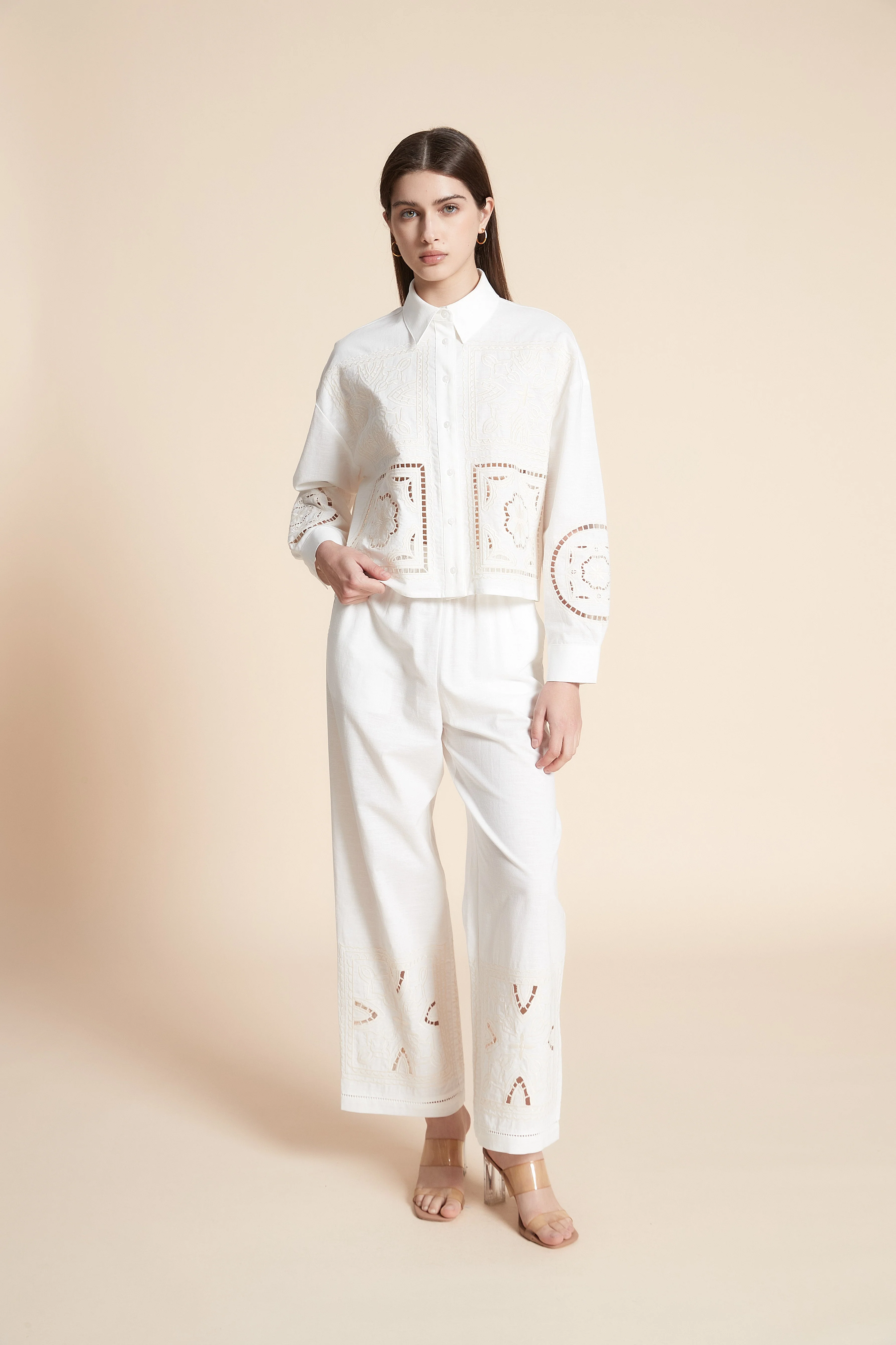 Embroidered Long Sleeve Short Shirt - Image 2