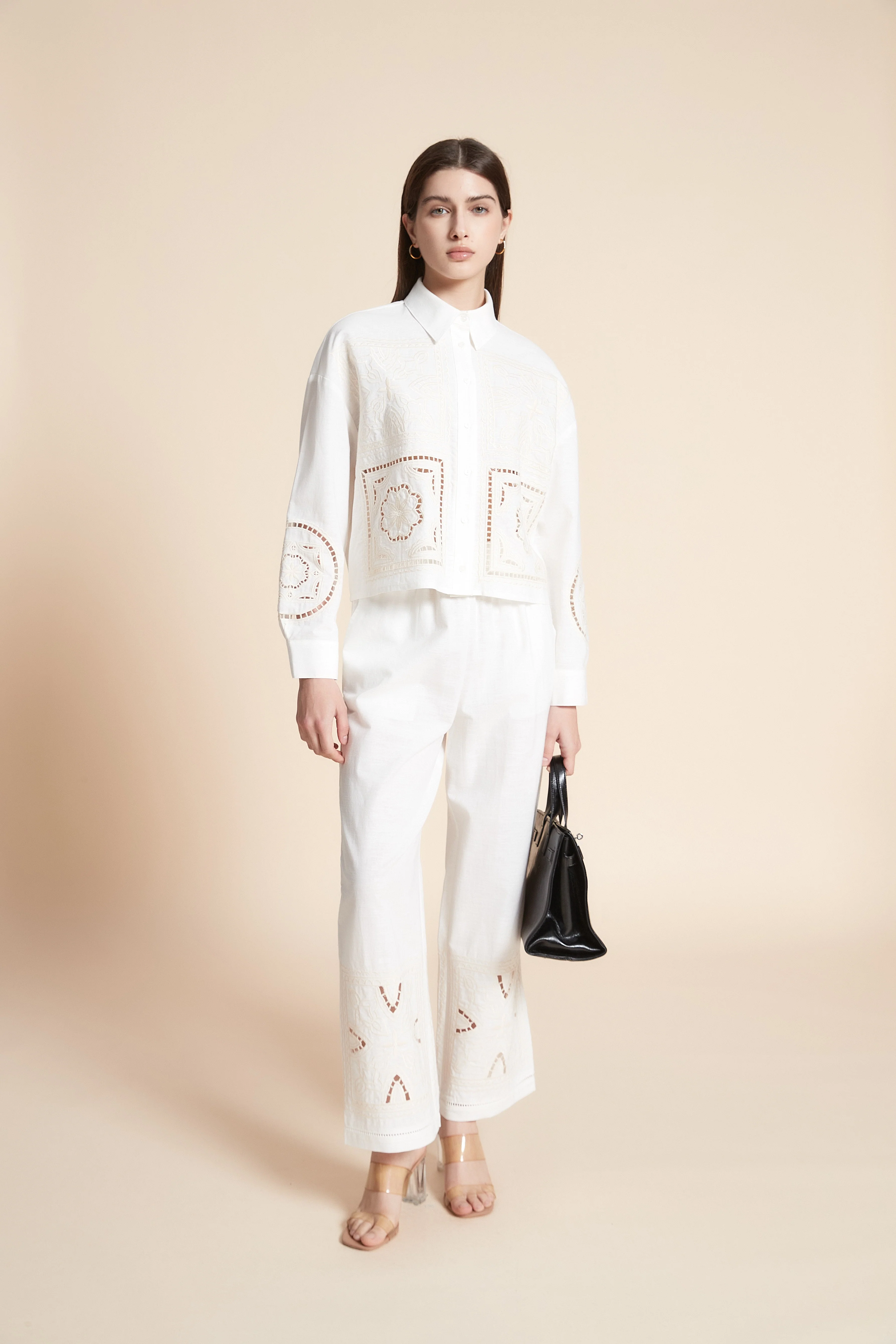 Embroidered Long Sleeve Short Shirt - Image 3