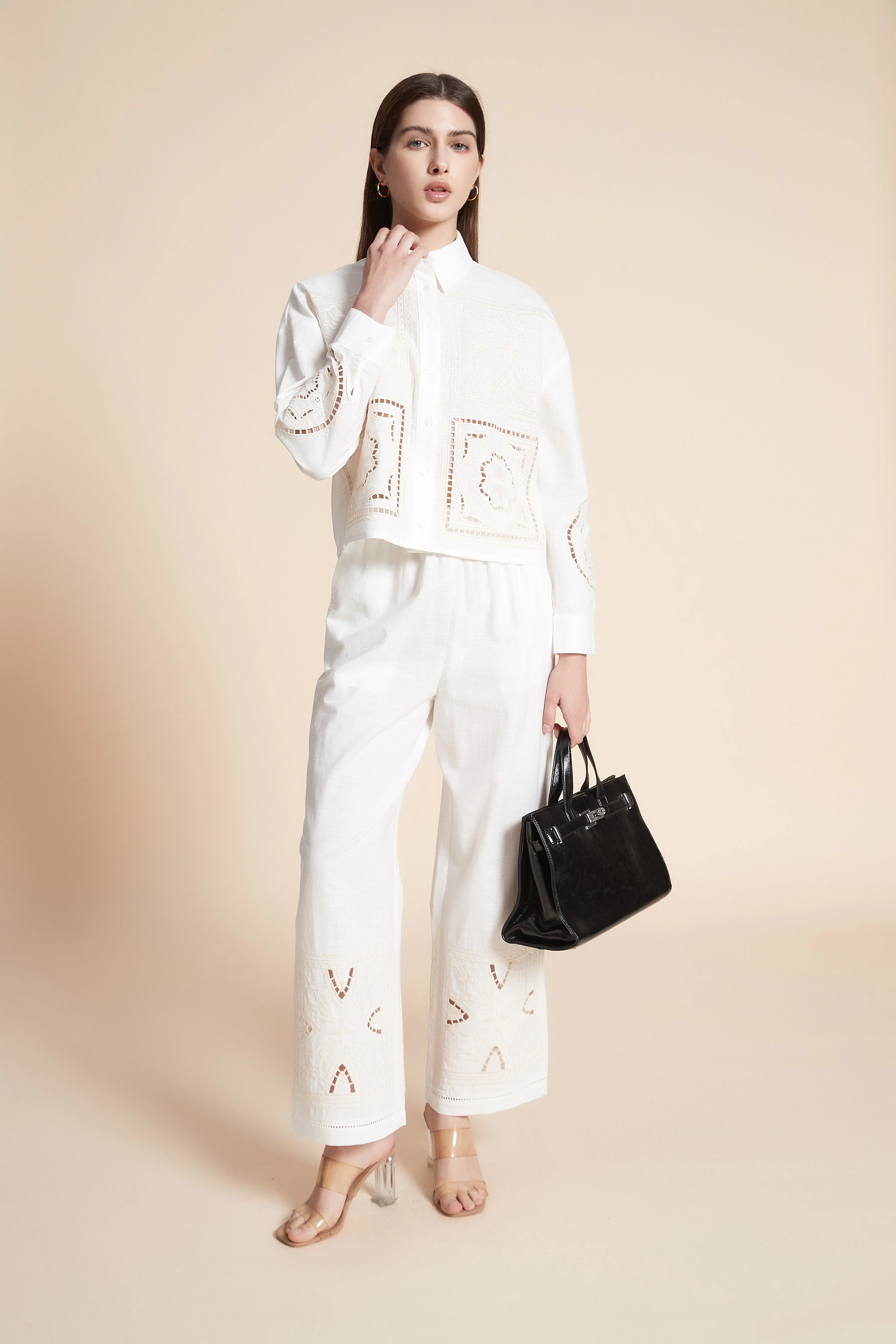 Embroidered Long Sleeve Short Shirt - Image 4