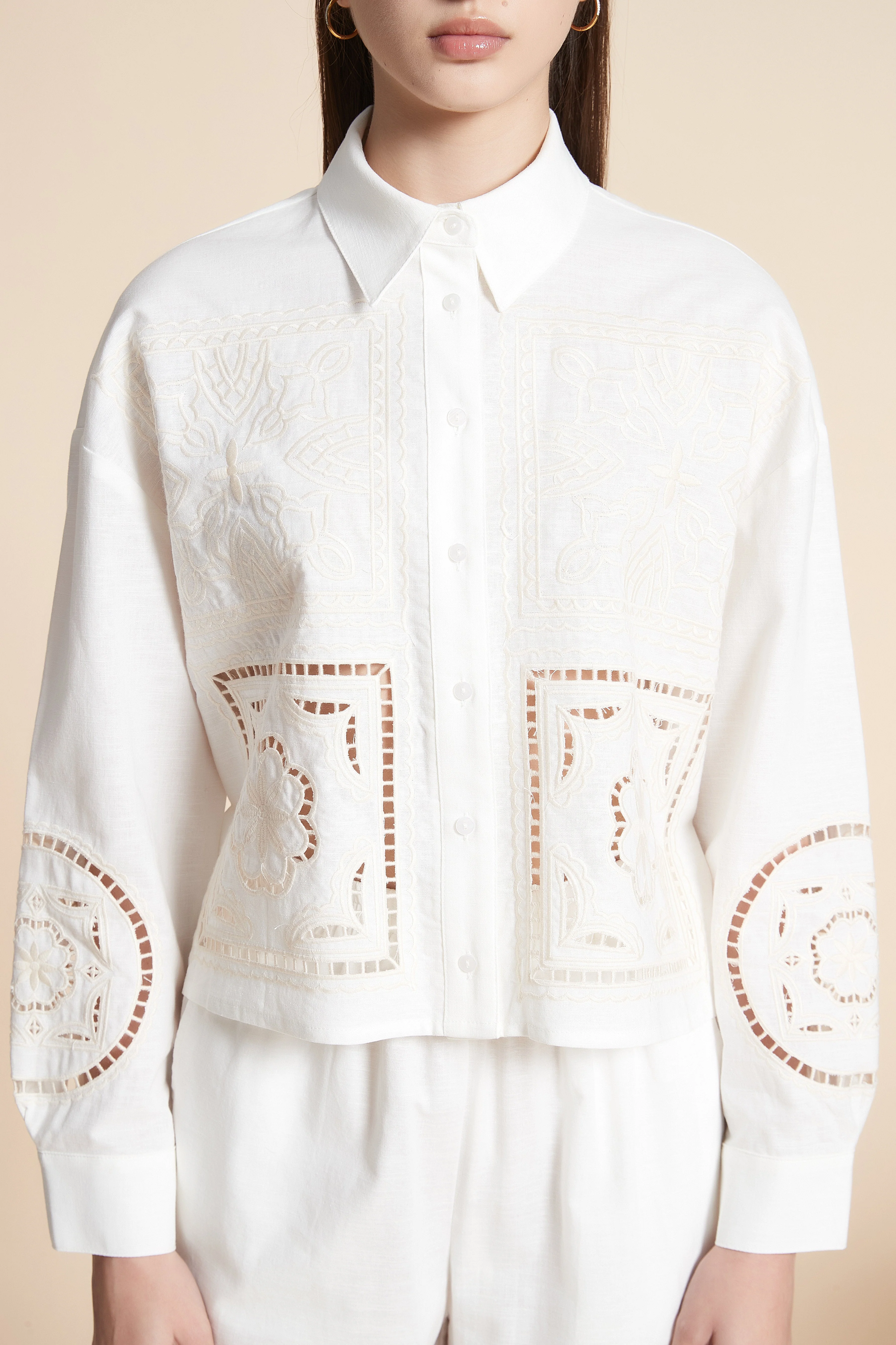 Embroidered Long Sleeve Short Shirt - Image 5
