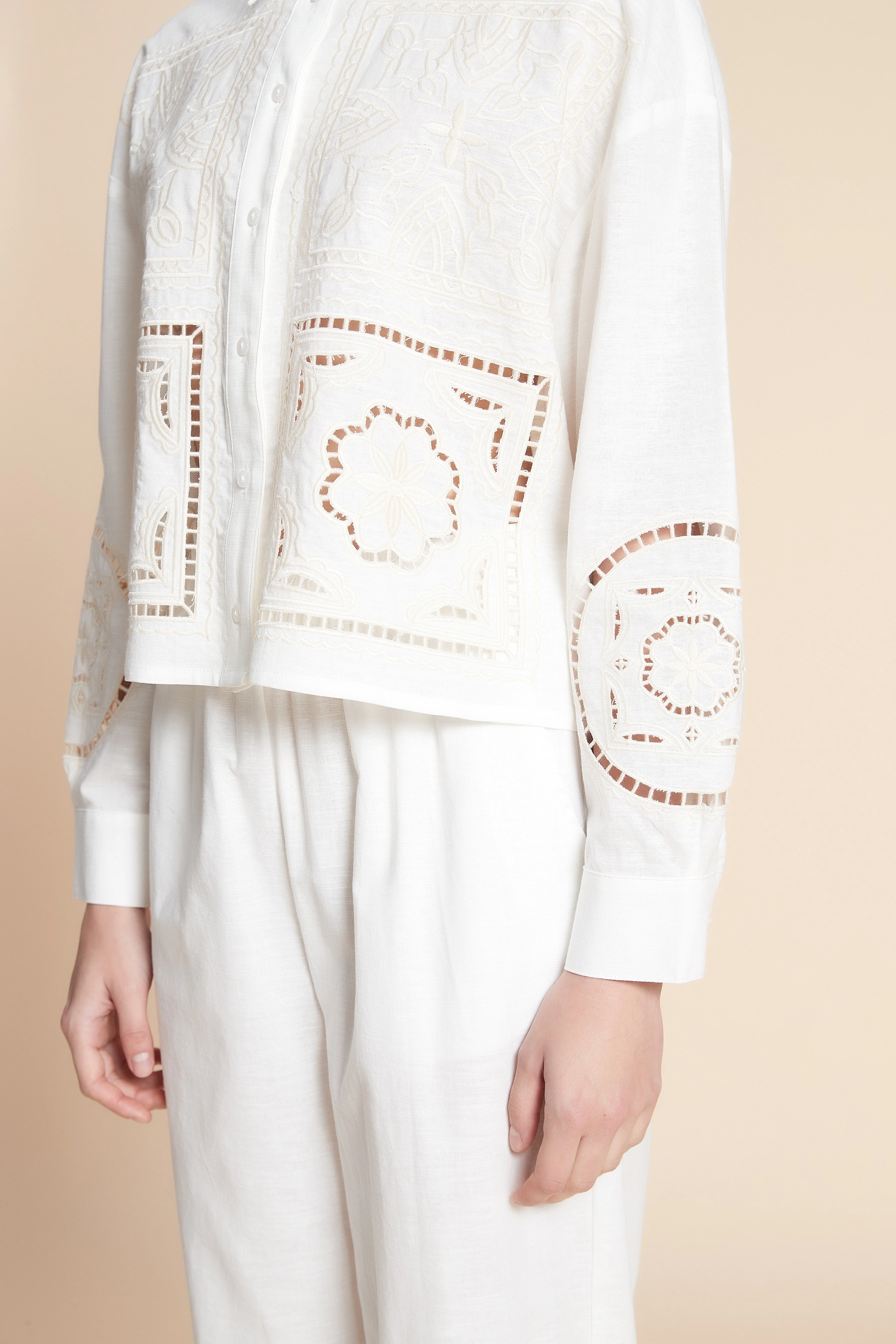 Embroidered Long Sleeve Short Shirt - Image 6