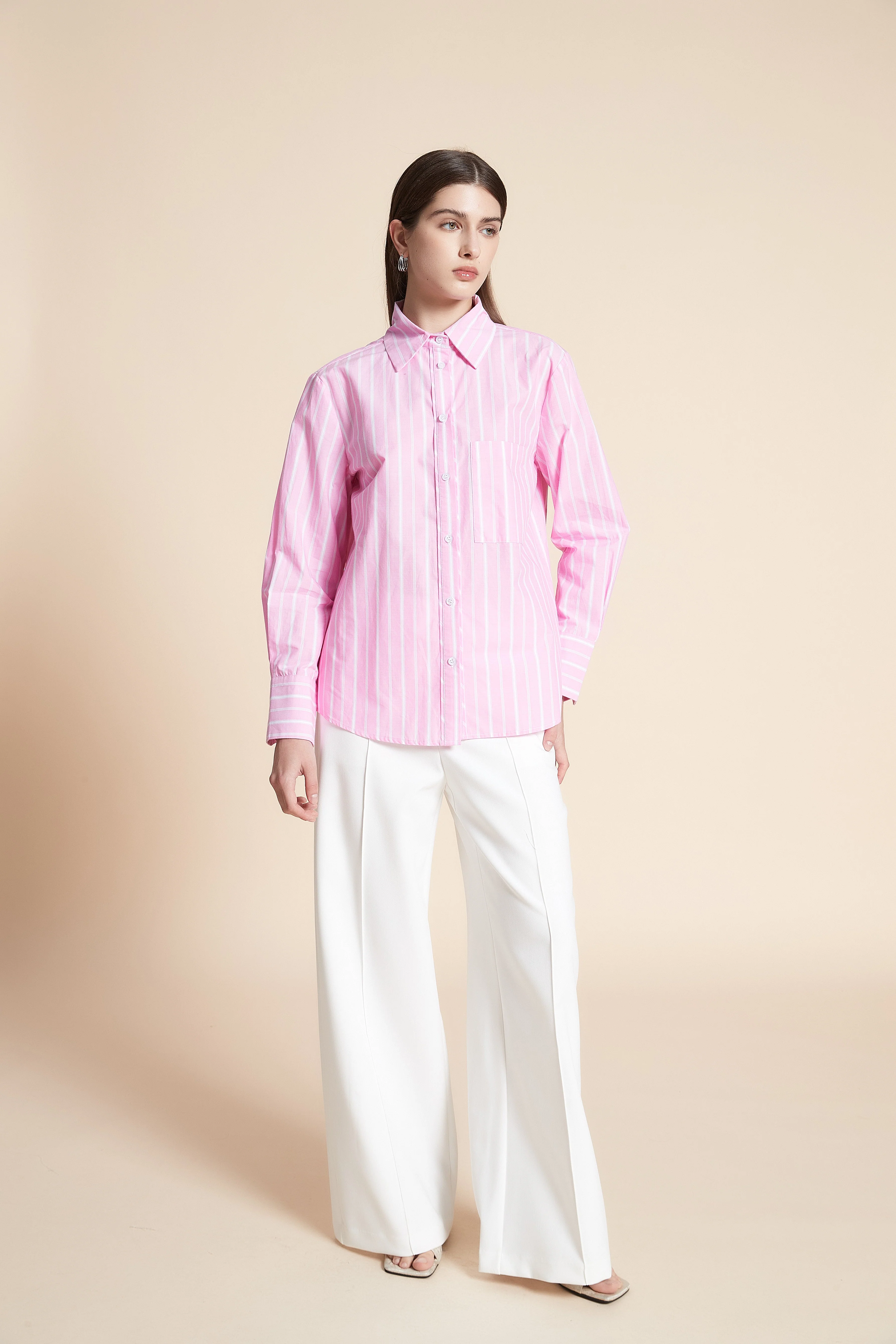 Striped Long Sleeve Mid-Length Shirt - Image 3