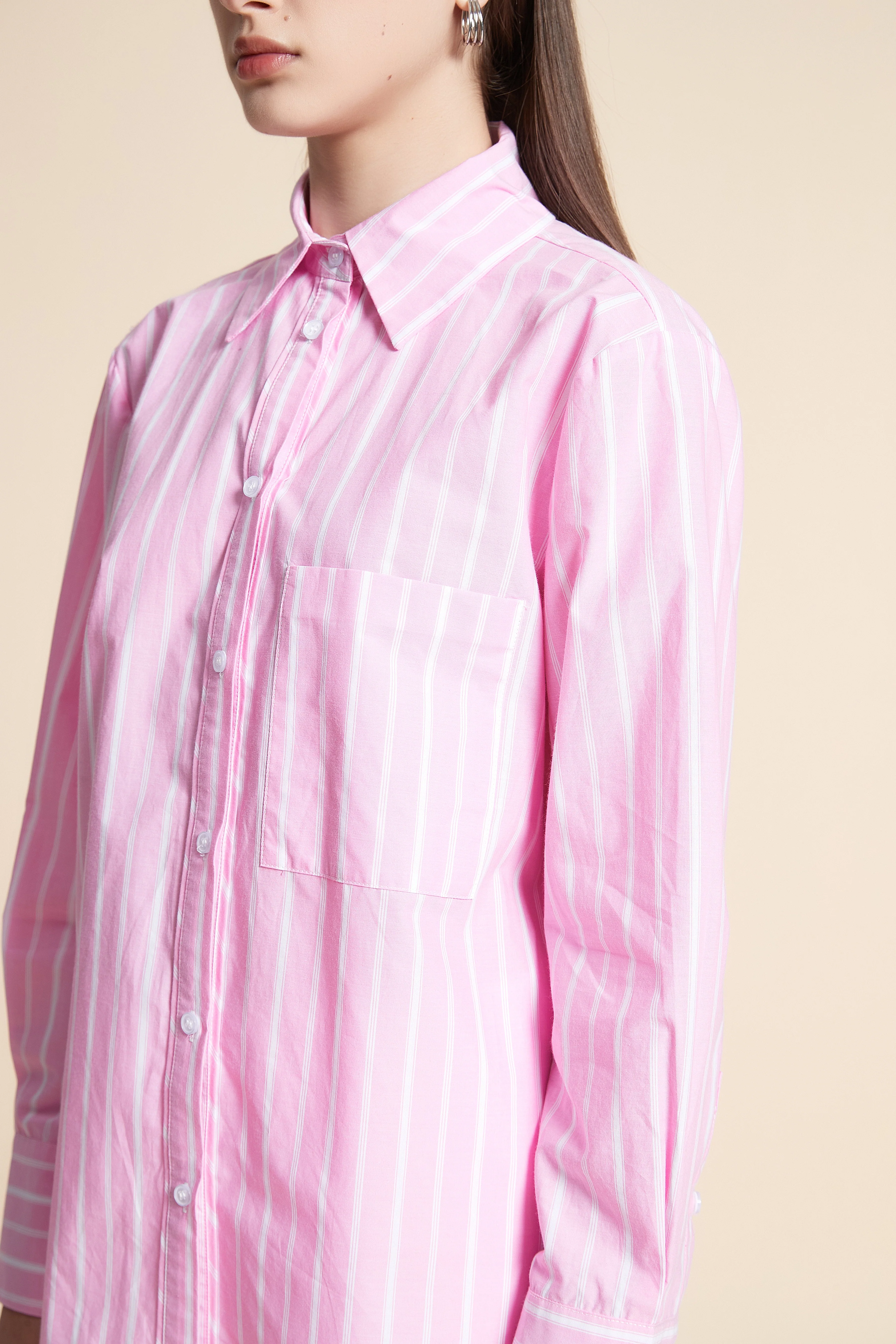 Striped Long Sleeve Mid-Length Shirt - Image 5