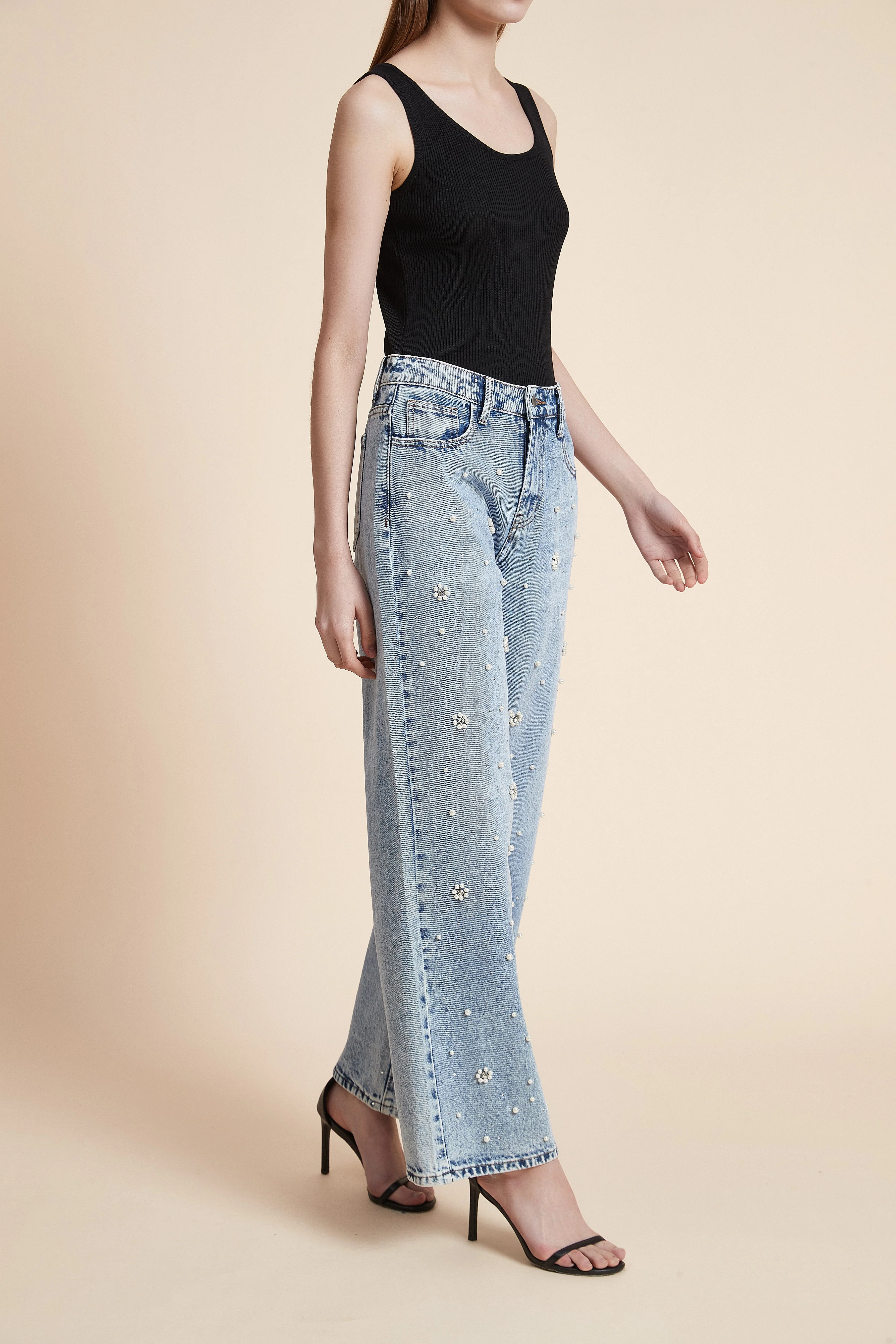 Embellished Long Denim Pants - Image 3