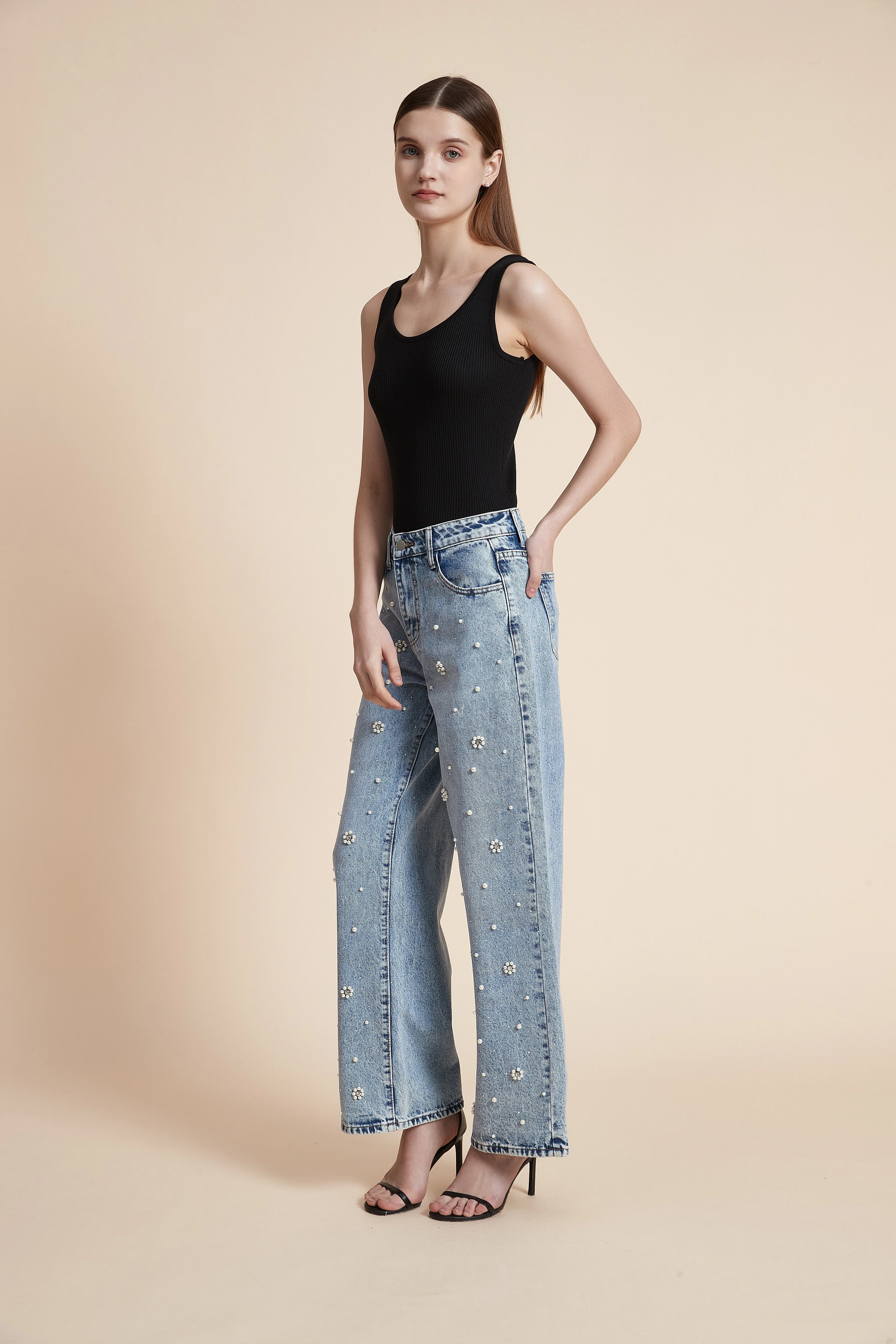 Embellished Long Denim Pants - Image 4