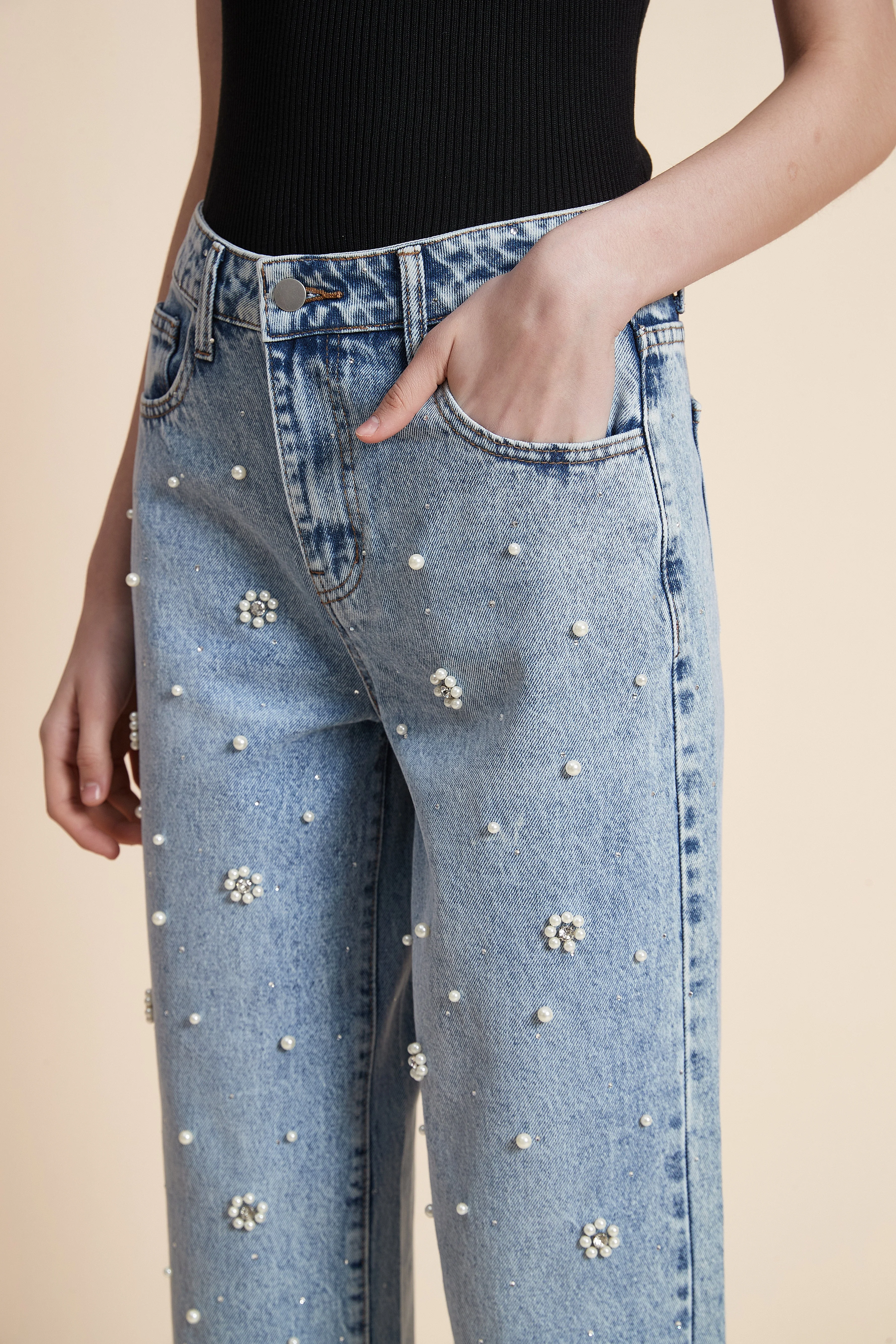 Embellished Long Denim Pants - Image 5