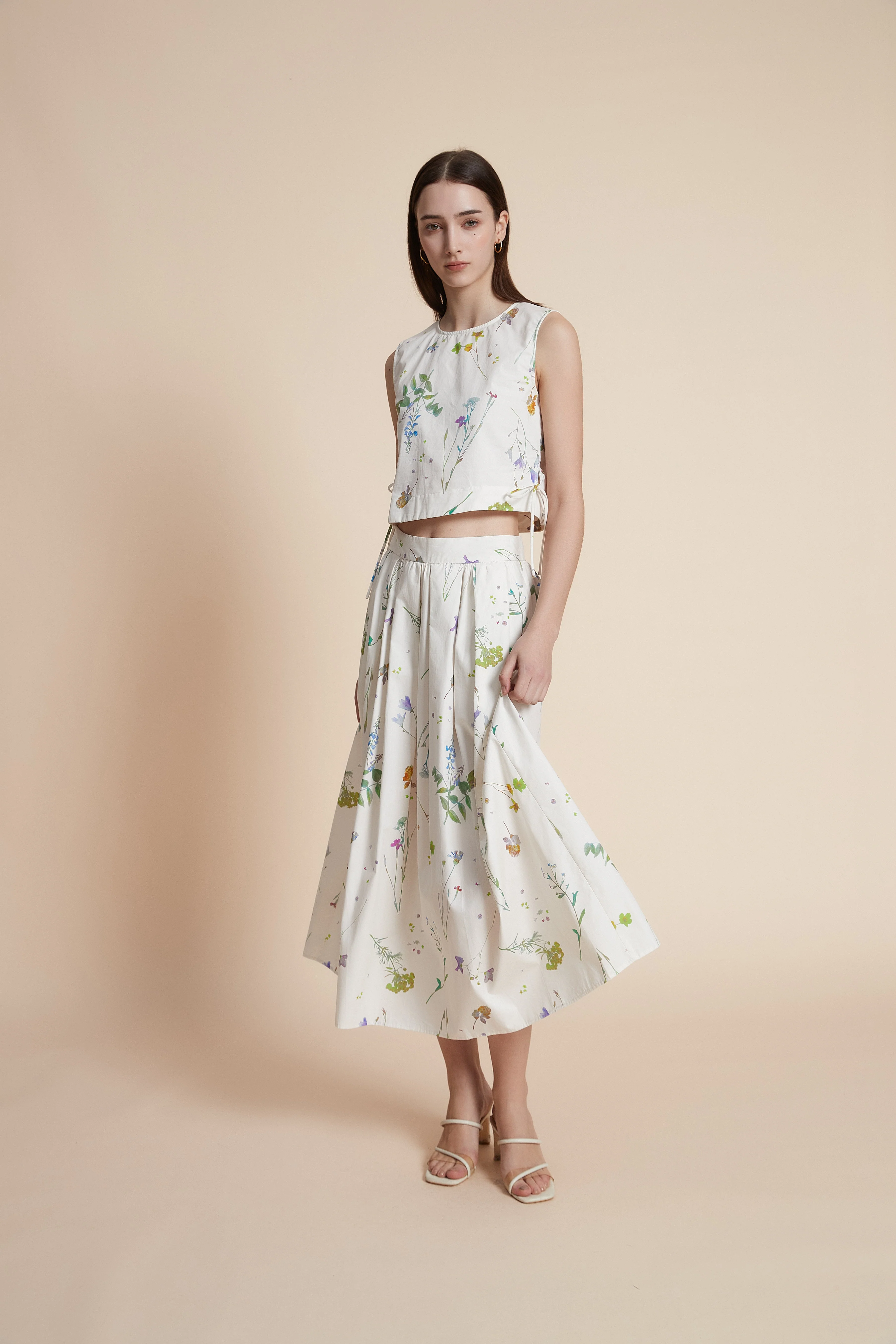 Floral Wide-Leg Midi Skirt