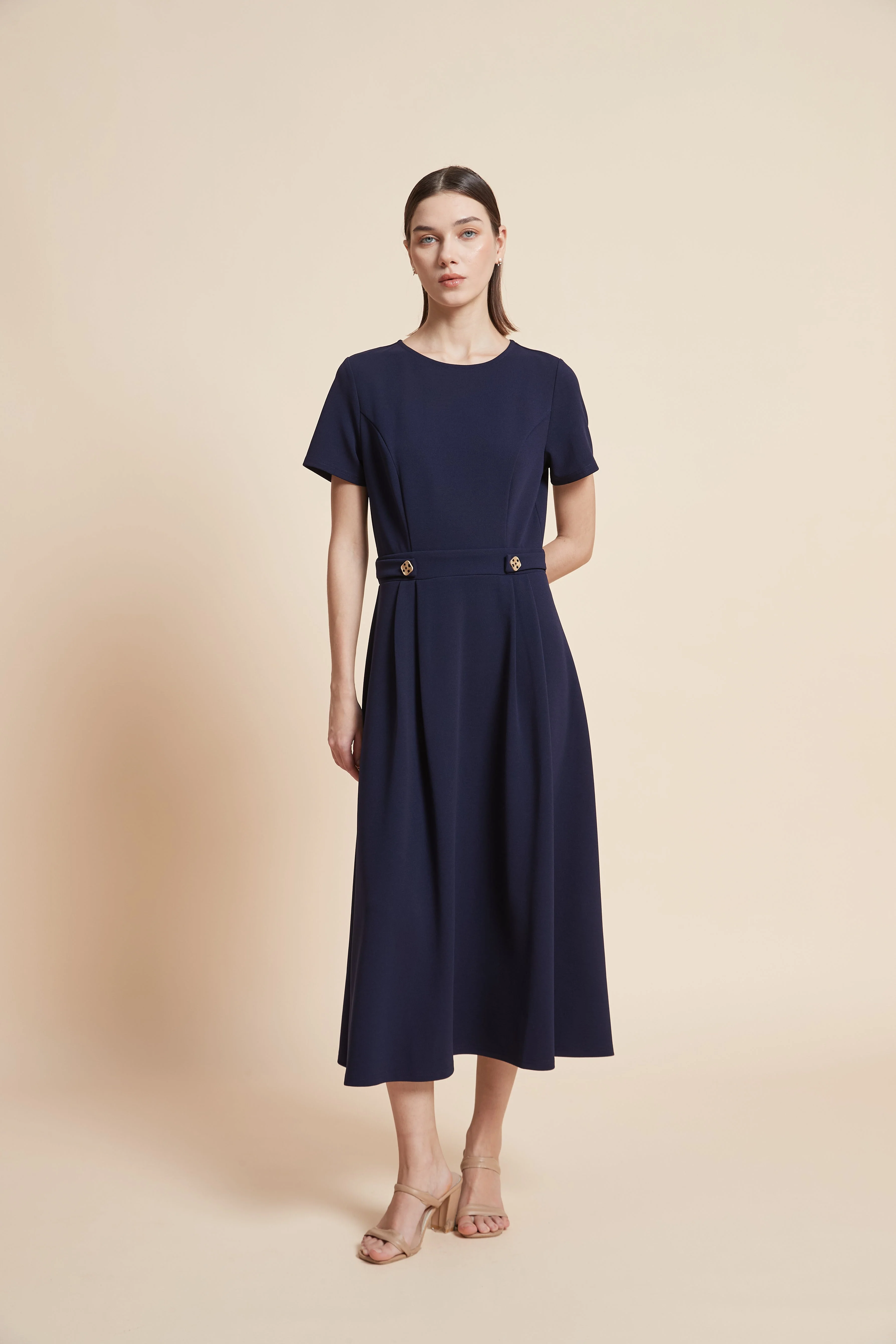 Wide-Cut Half-Sleeve Midi Dress