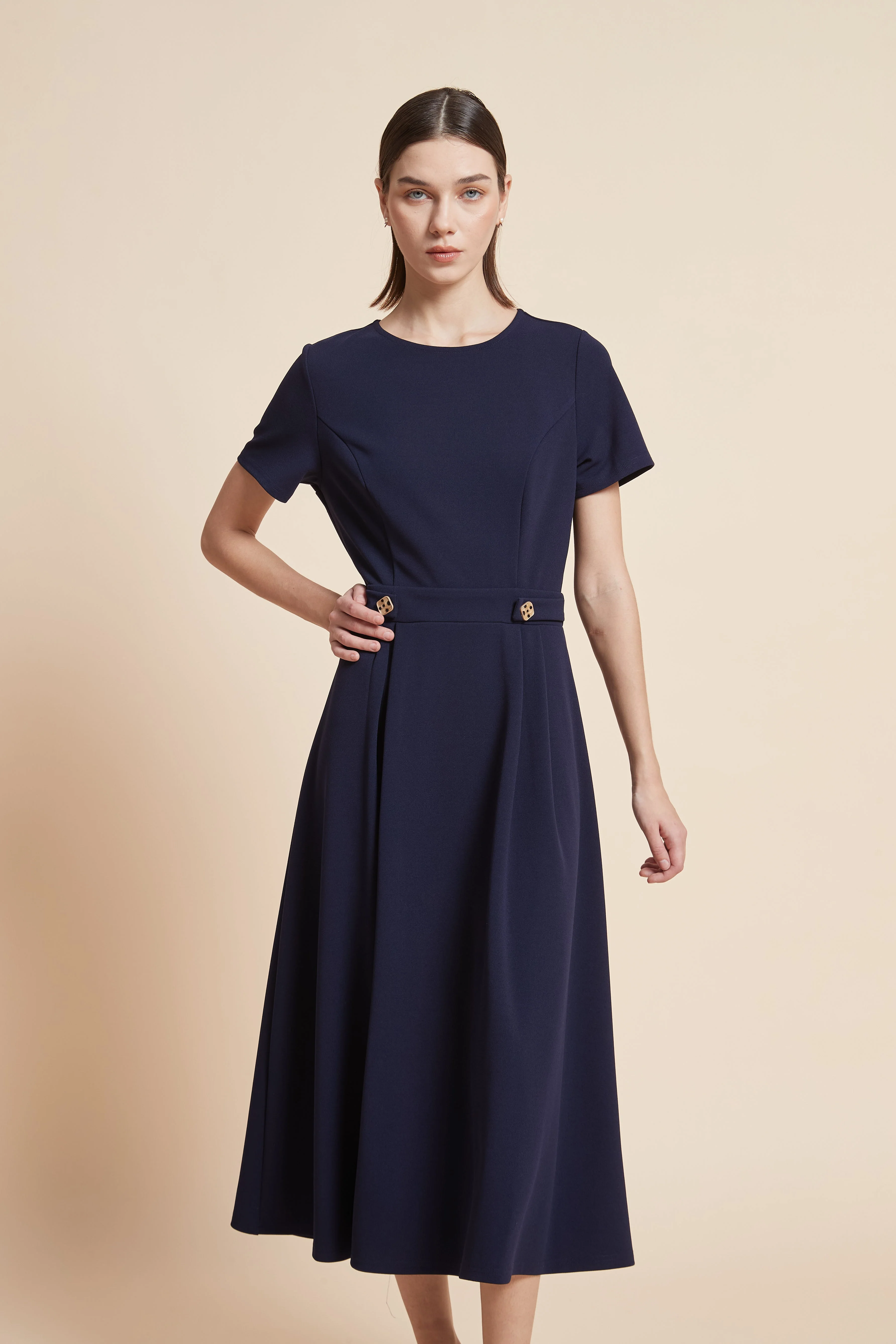 Wide-Cut Half-Sleeve Midi Dress - Image 2