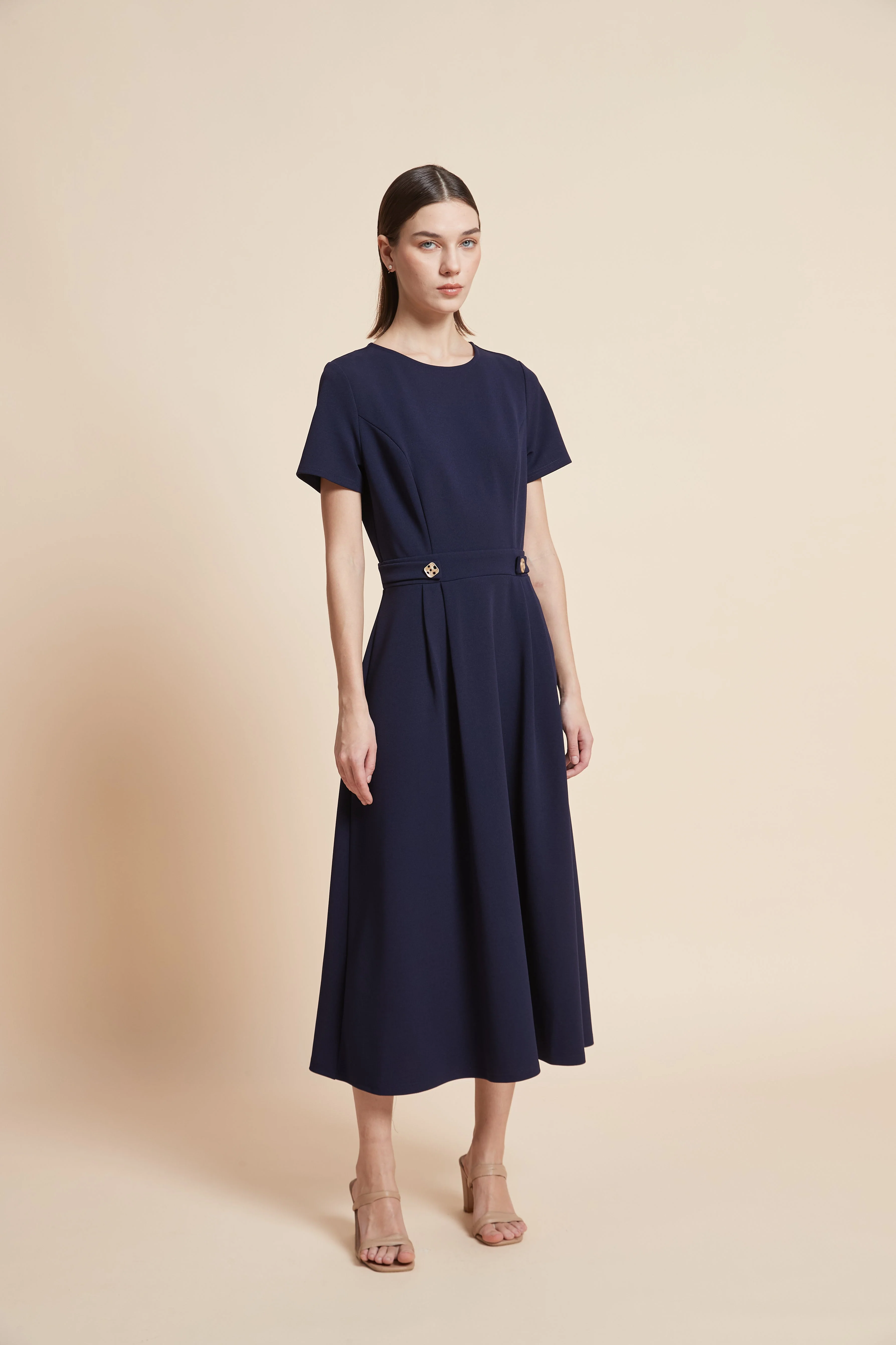 Wide-Cut Half-Sleeve Midi Dress - Image 3