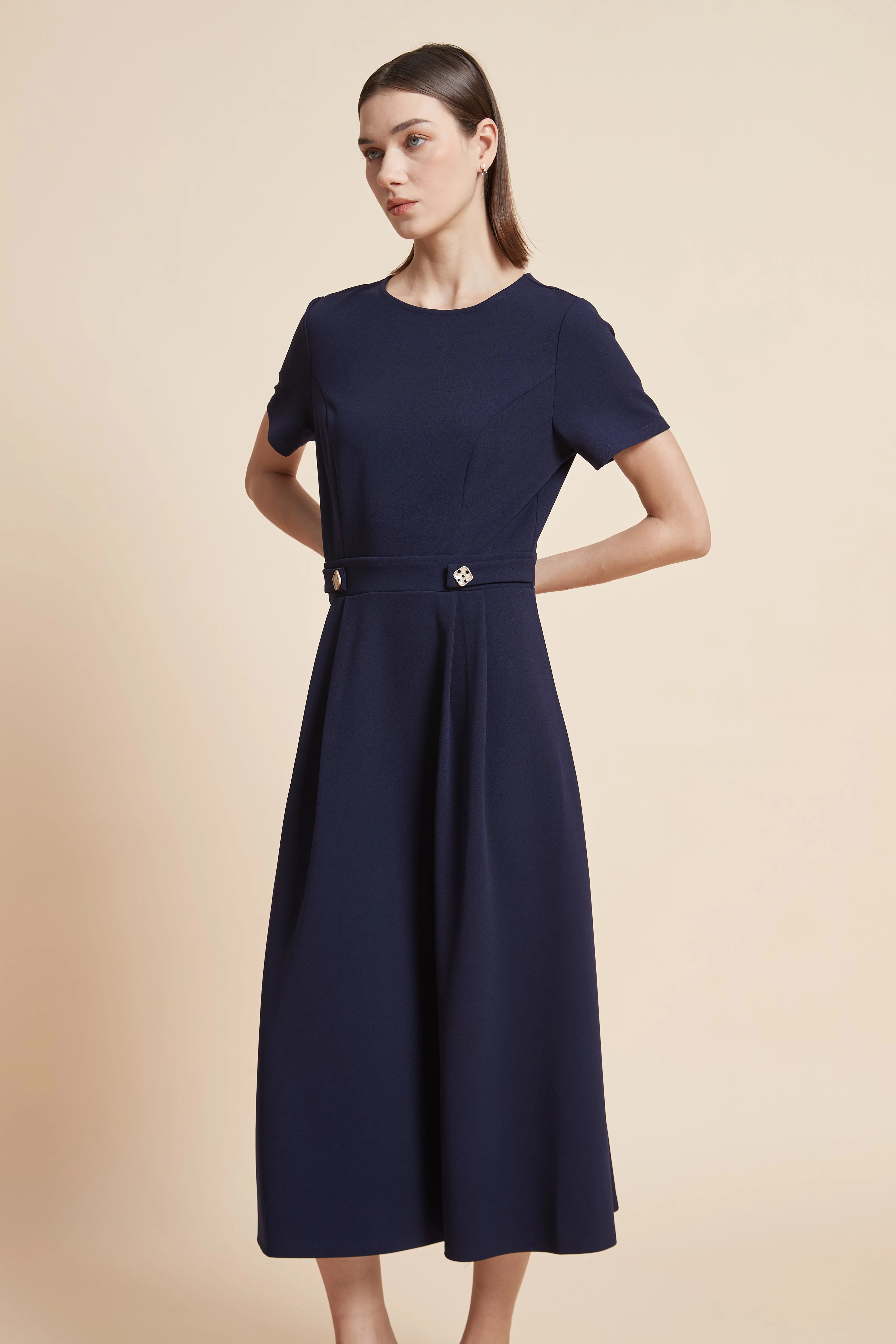 Wide-Cut Half-Sleeve Midi Dress - Image 4
