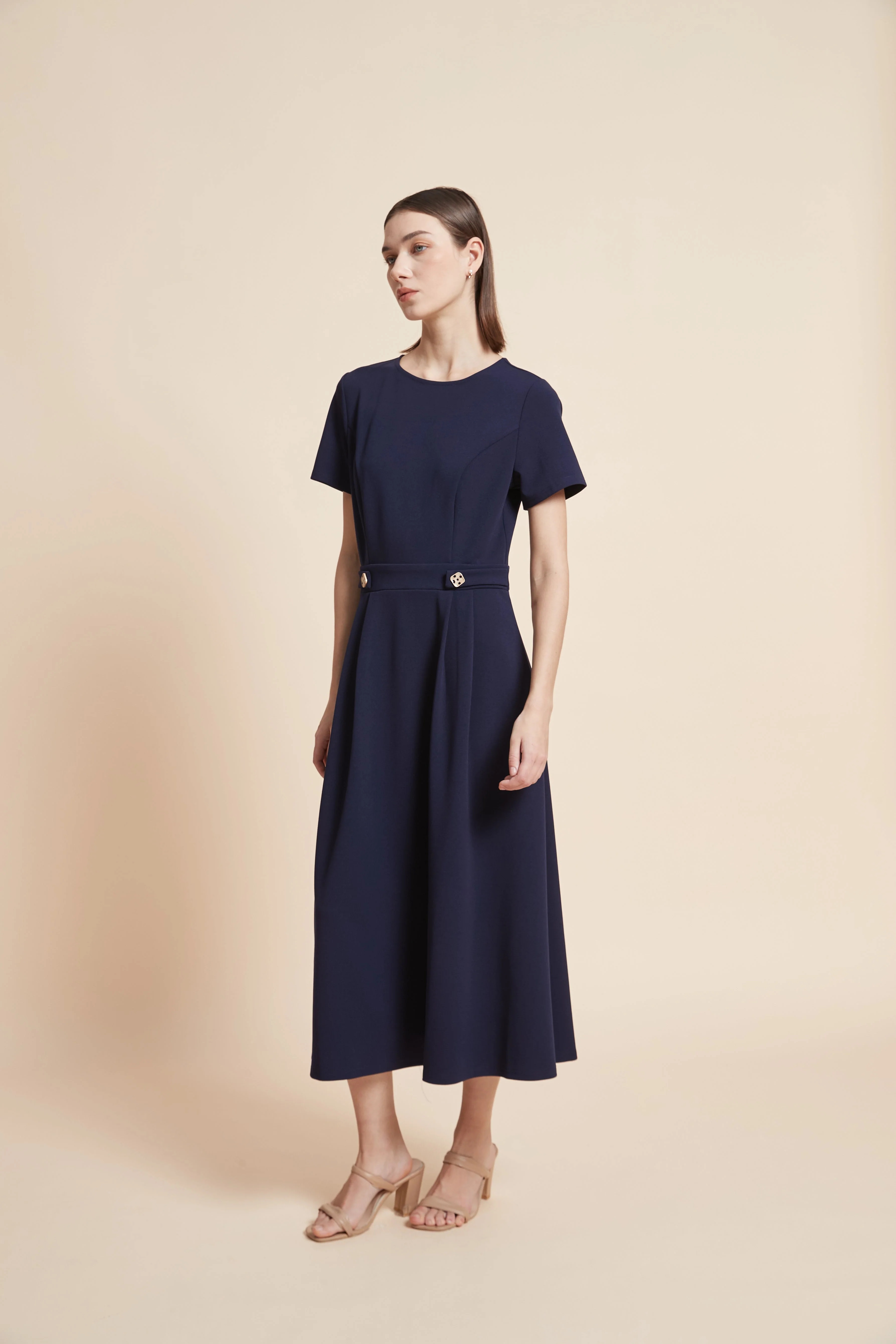 Wide-Cut Half-Sleeve Midi Dress - Image 5