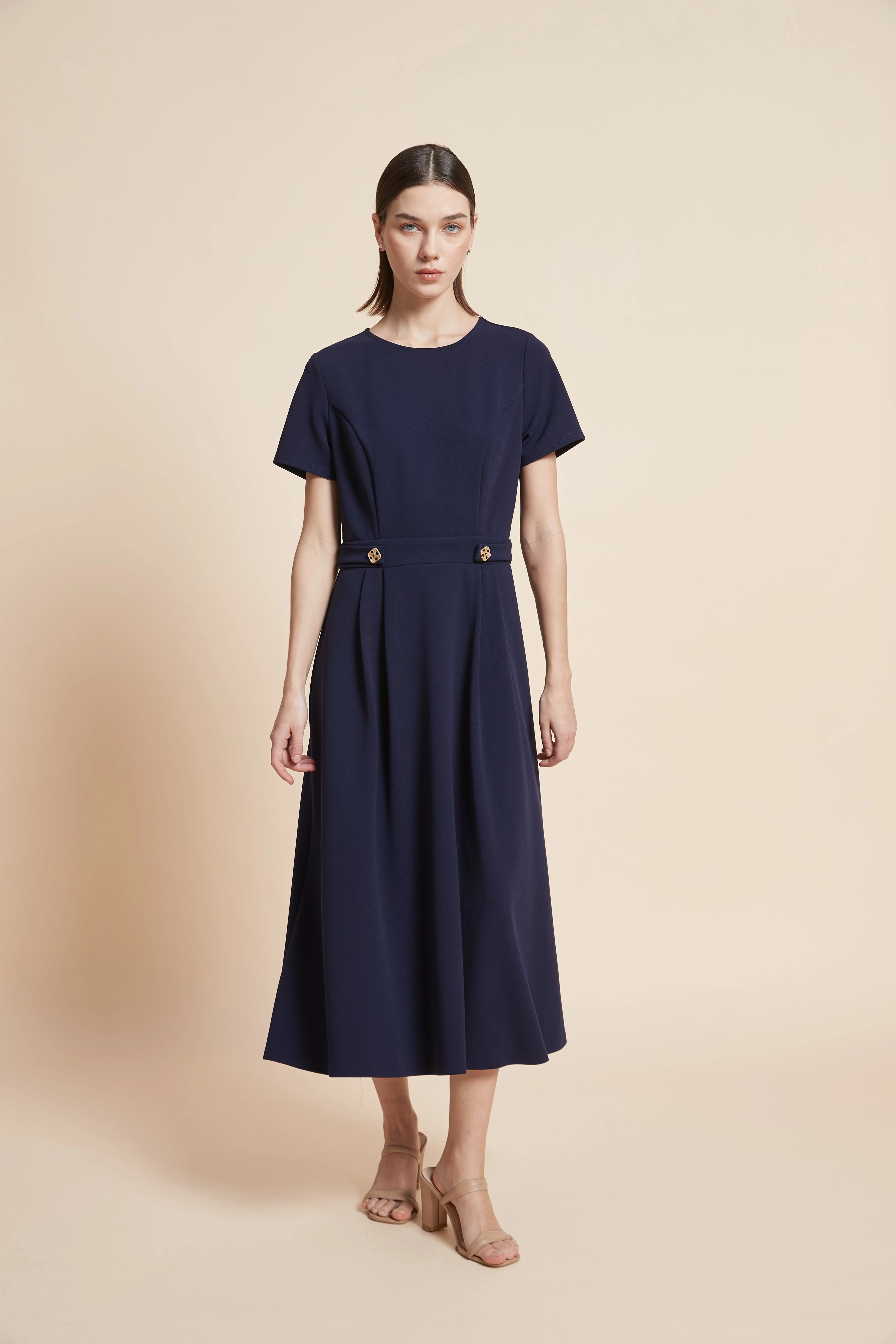 Wide-Cut Half-Sleeve Midi Dress - Image 6