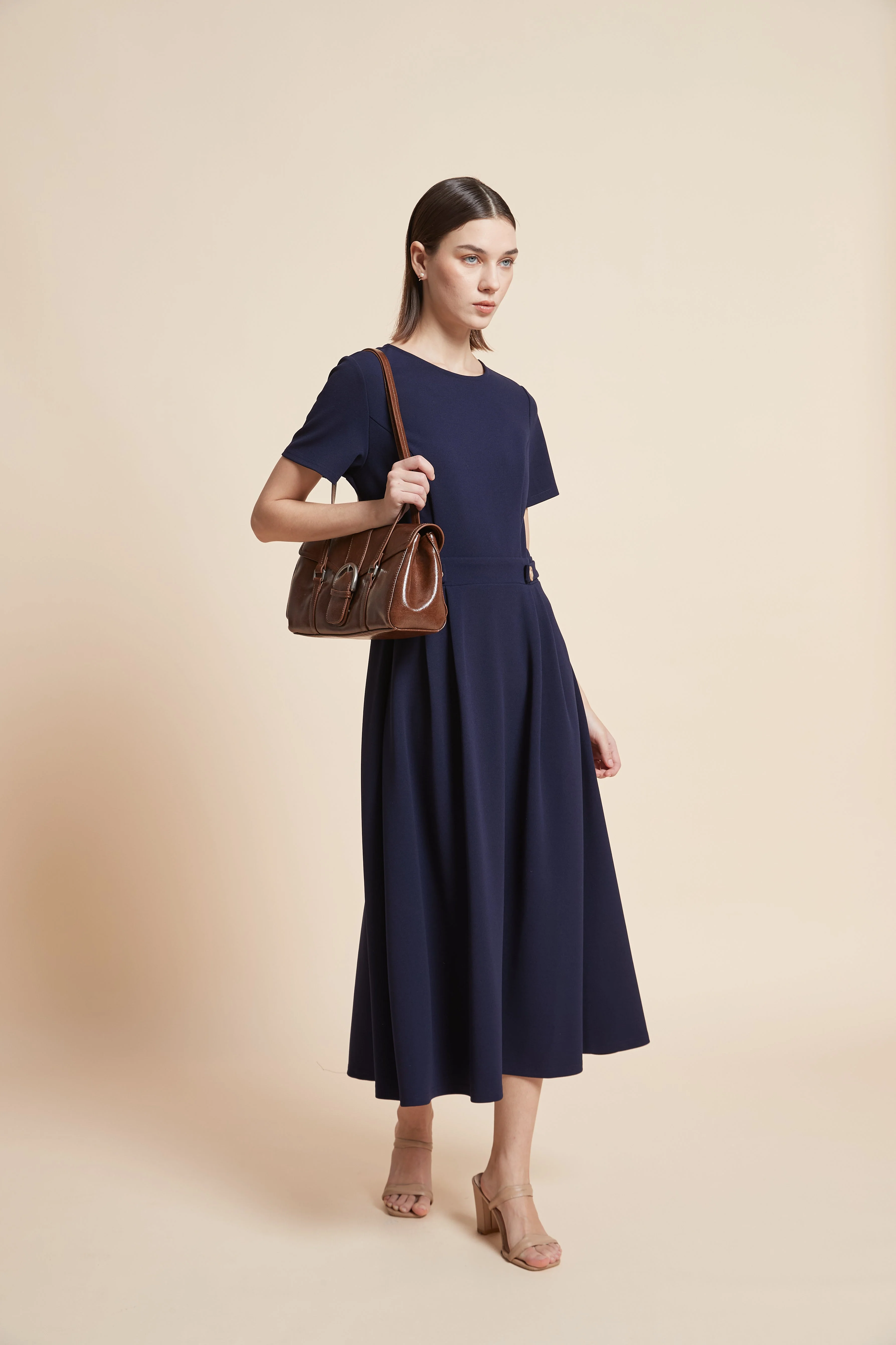 Wide-Cut Half-Sleeve Midi Dress - Image 8