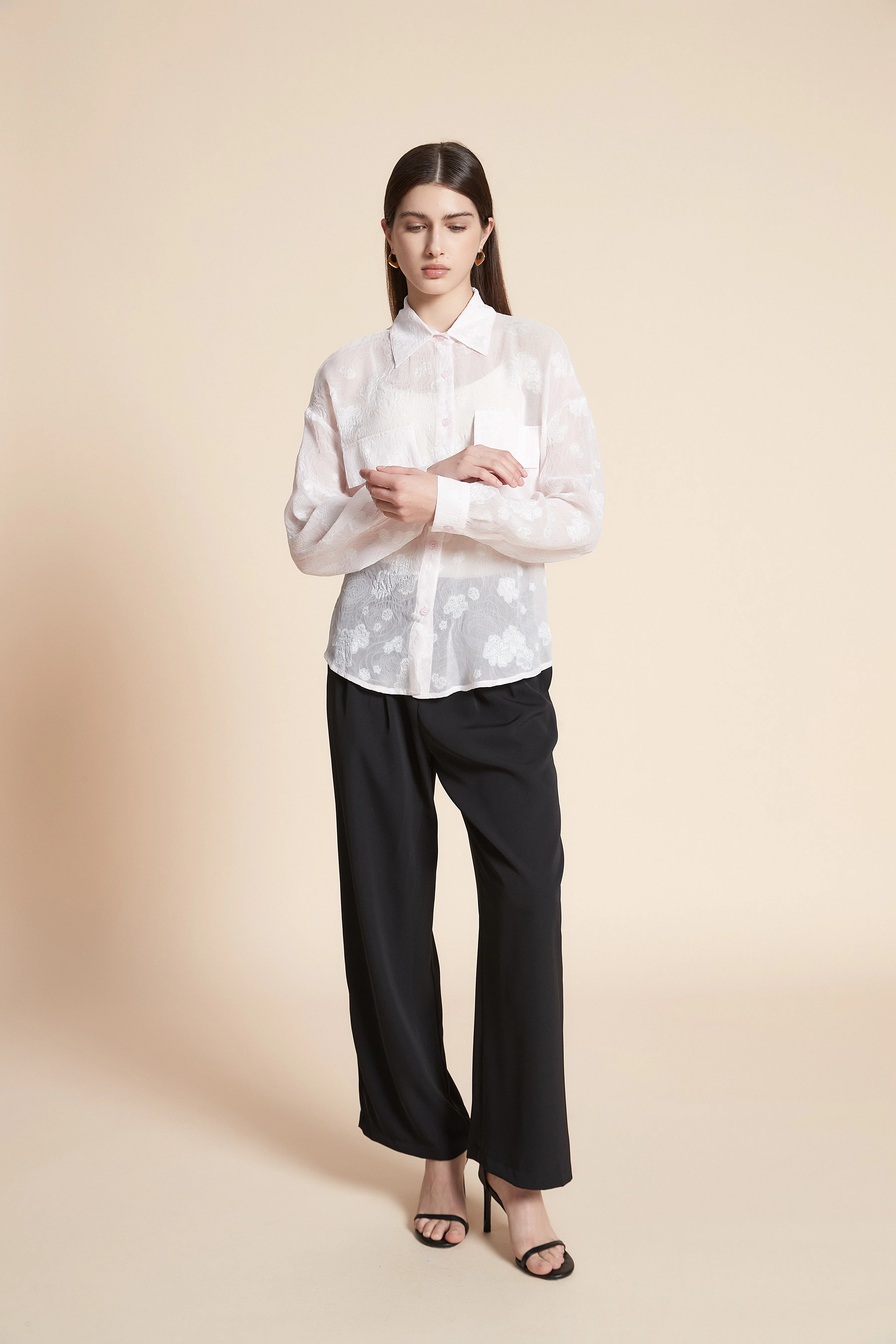Long Sleeve Mid-Length Shirt with Pockets - Image 2