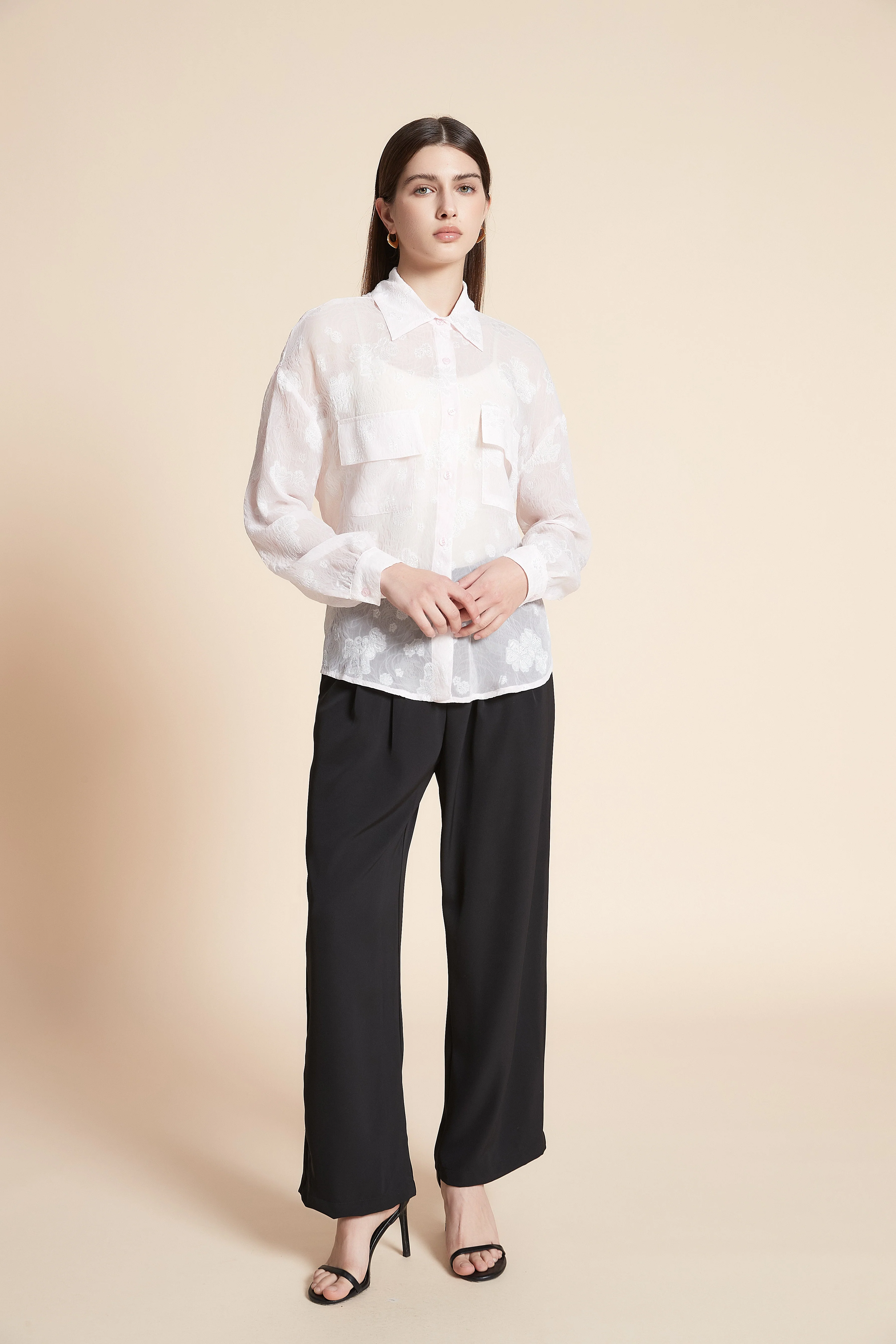 Long Sleeve Mid-Length Shirt with Pockets - Image 3