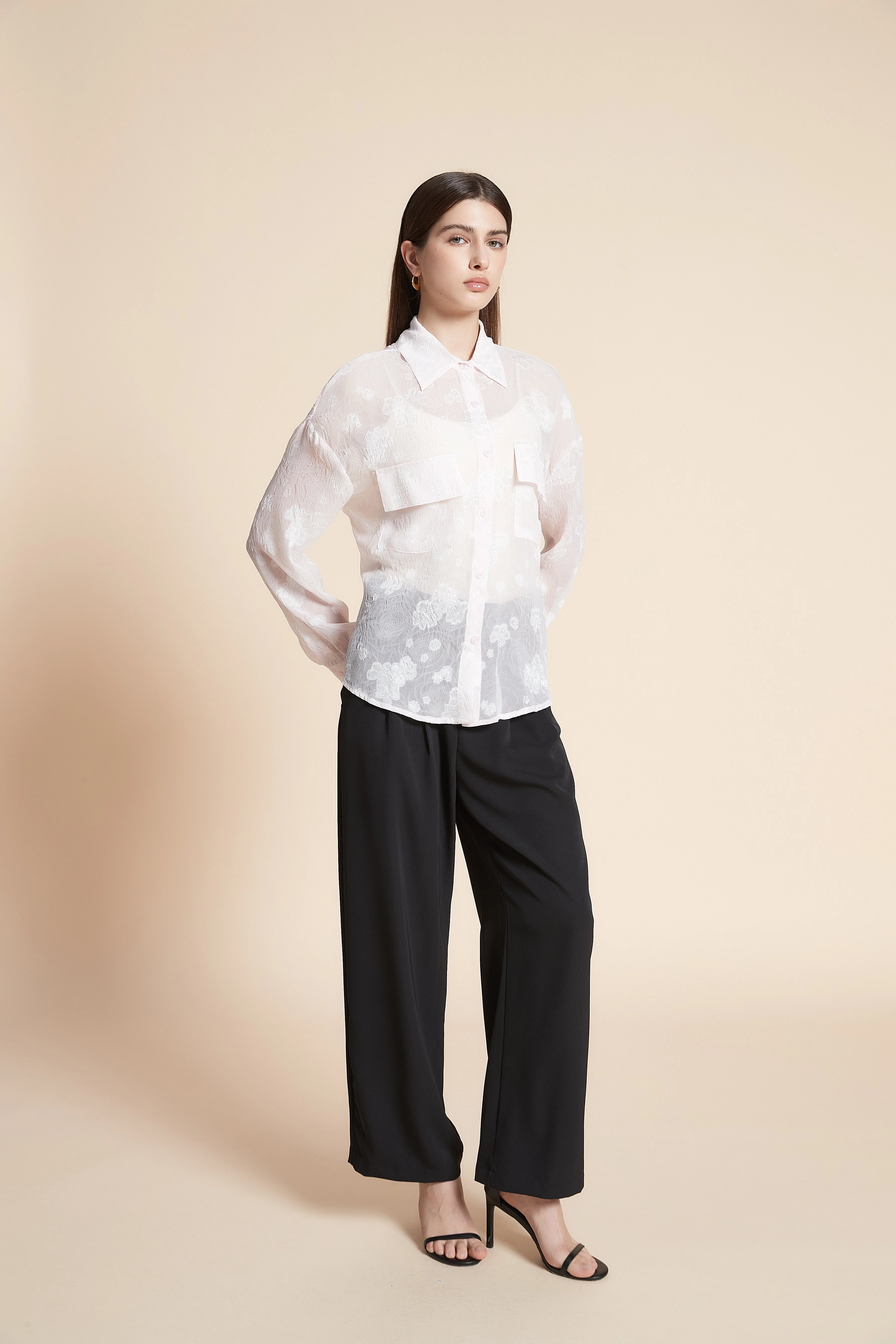 Long Sleeve Mid-Length Shirt with Pockets - Image 4