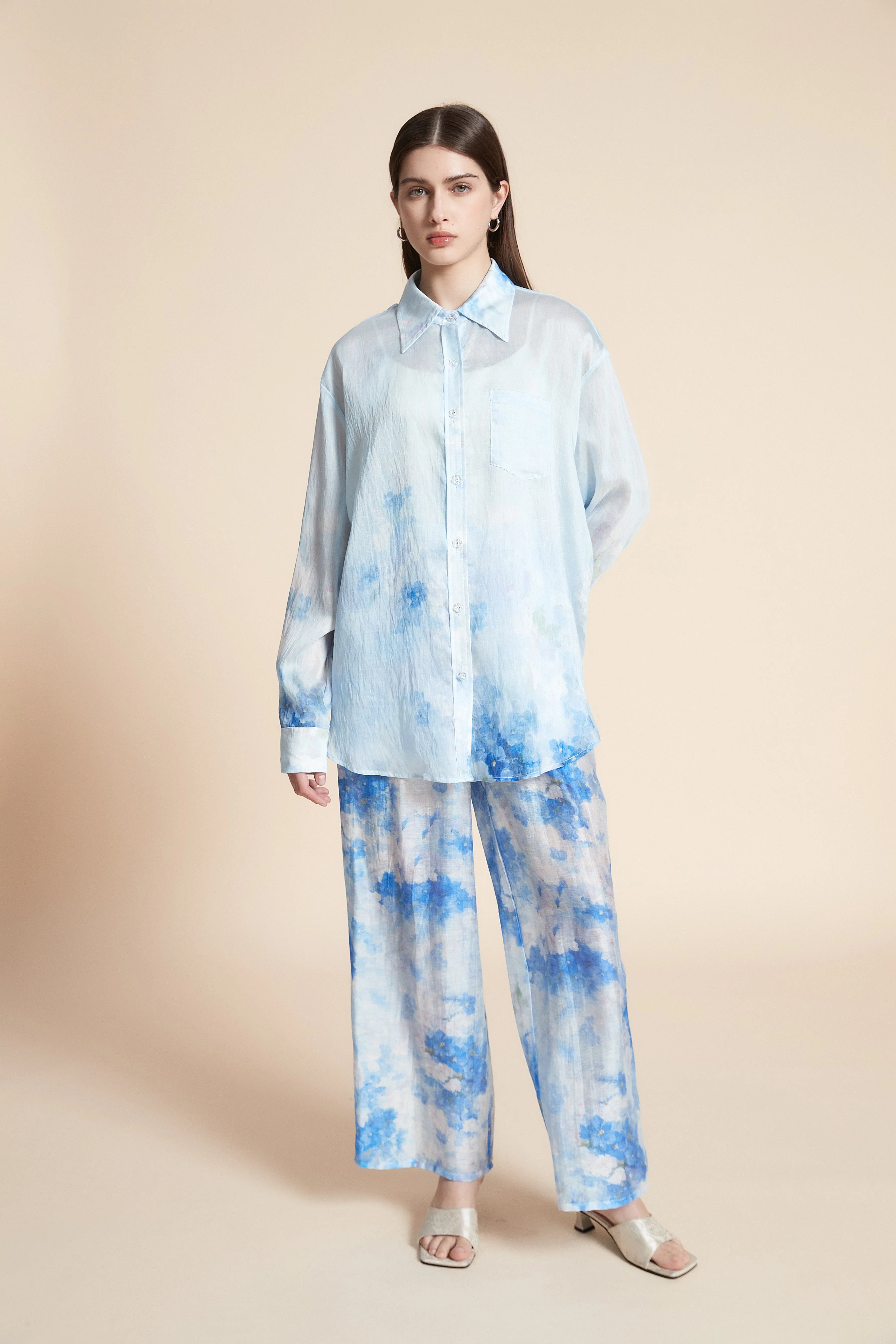 Two-Tone Long Sleeve Printed Shirt - Image 2