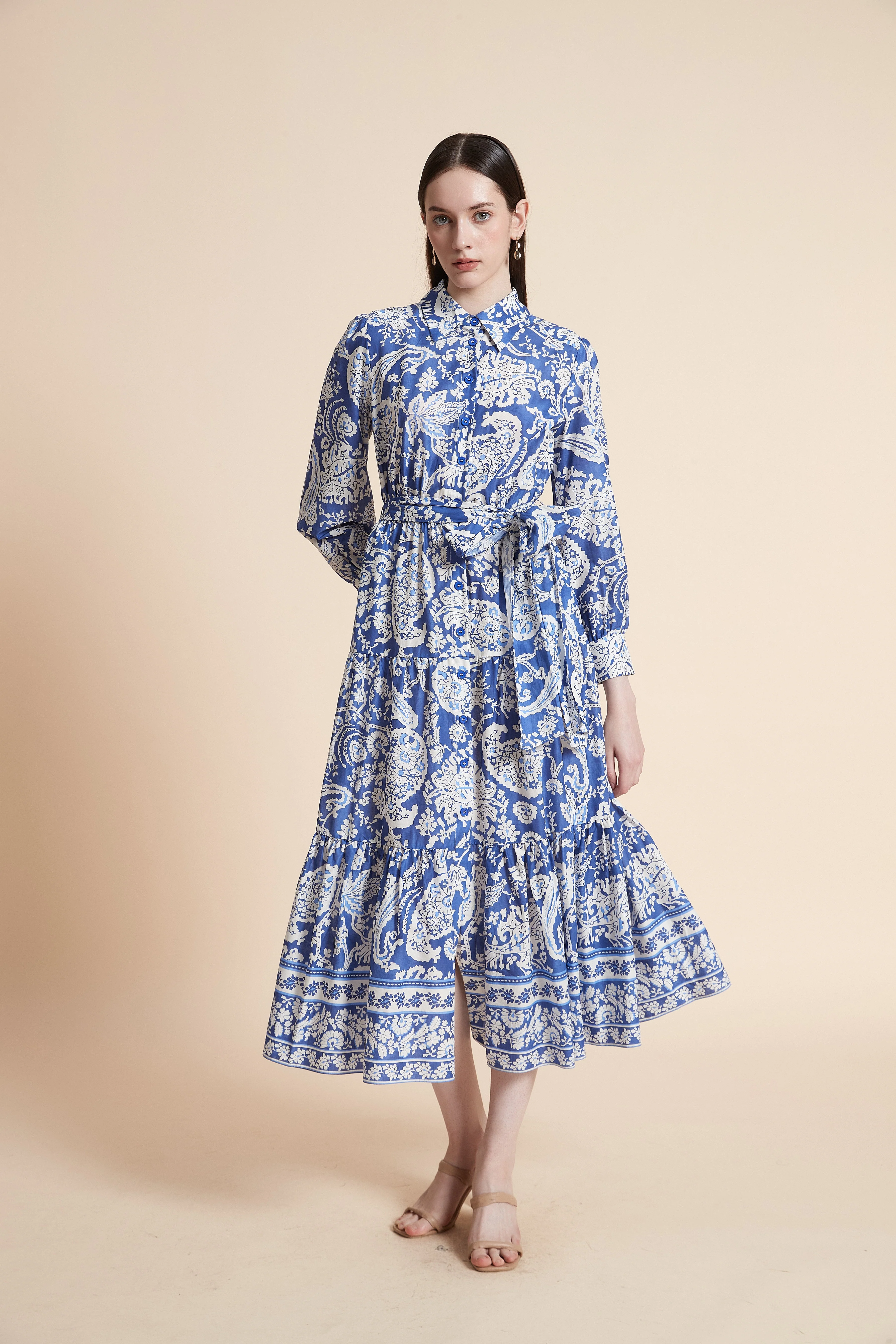 Printed Three-Quarter Sleeve Maxi Dress