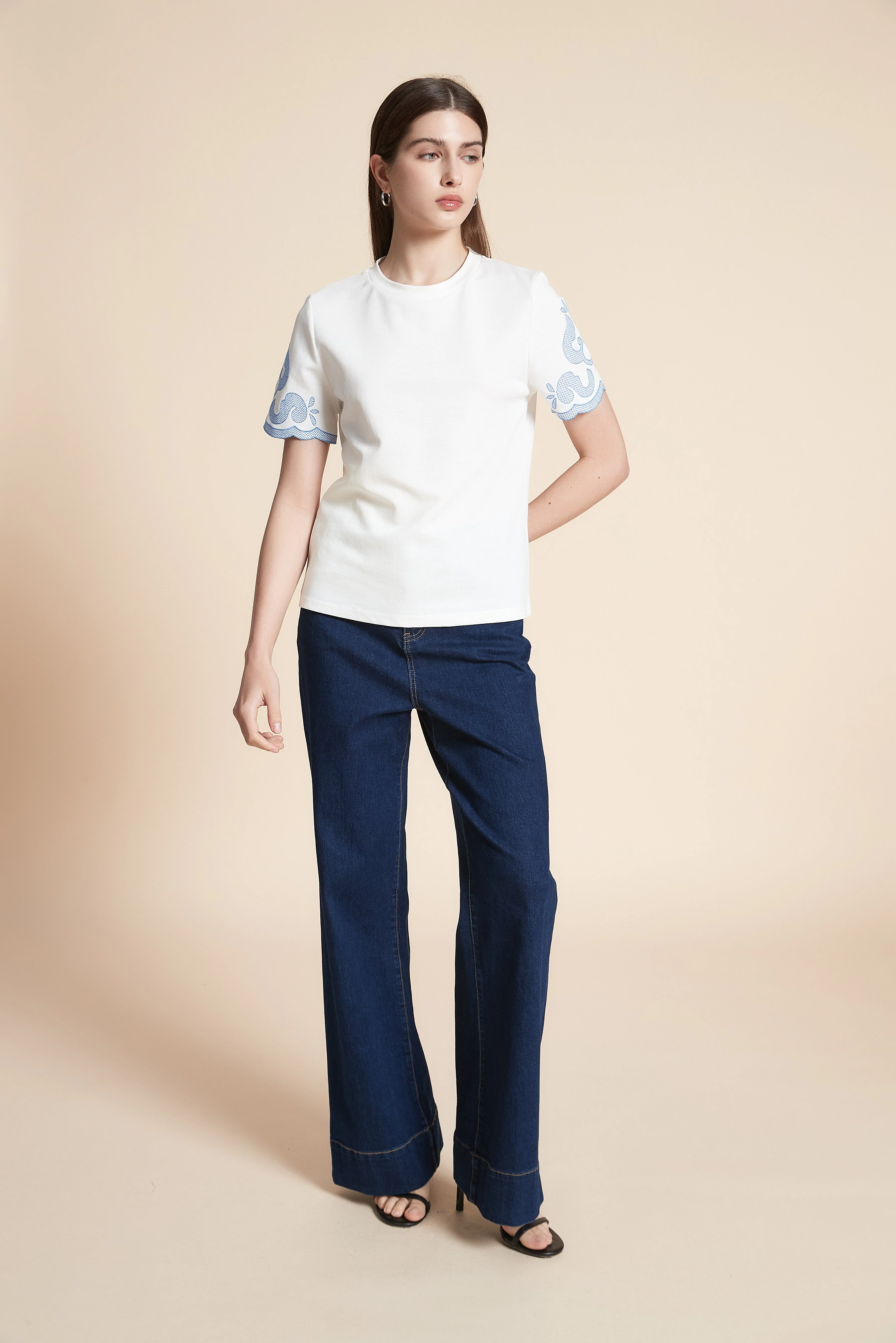 Short Sleeve Mid-Length Plain T-Shirt - Image 2