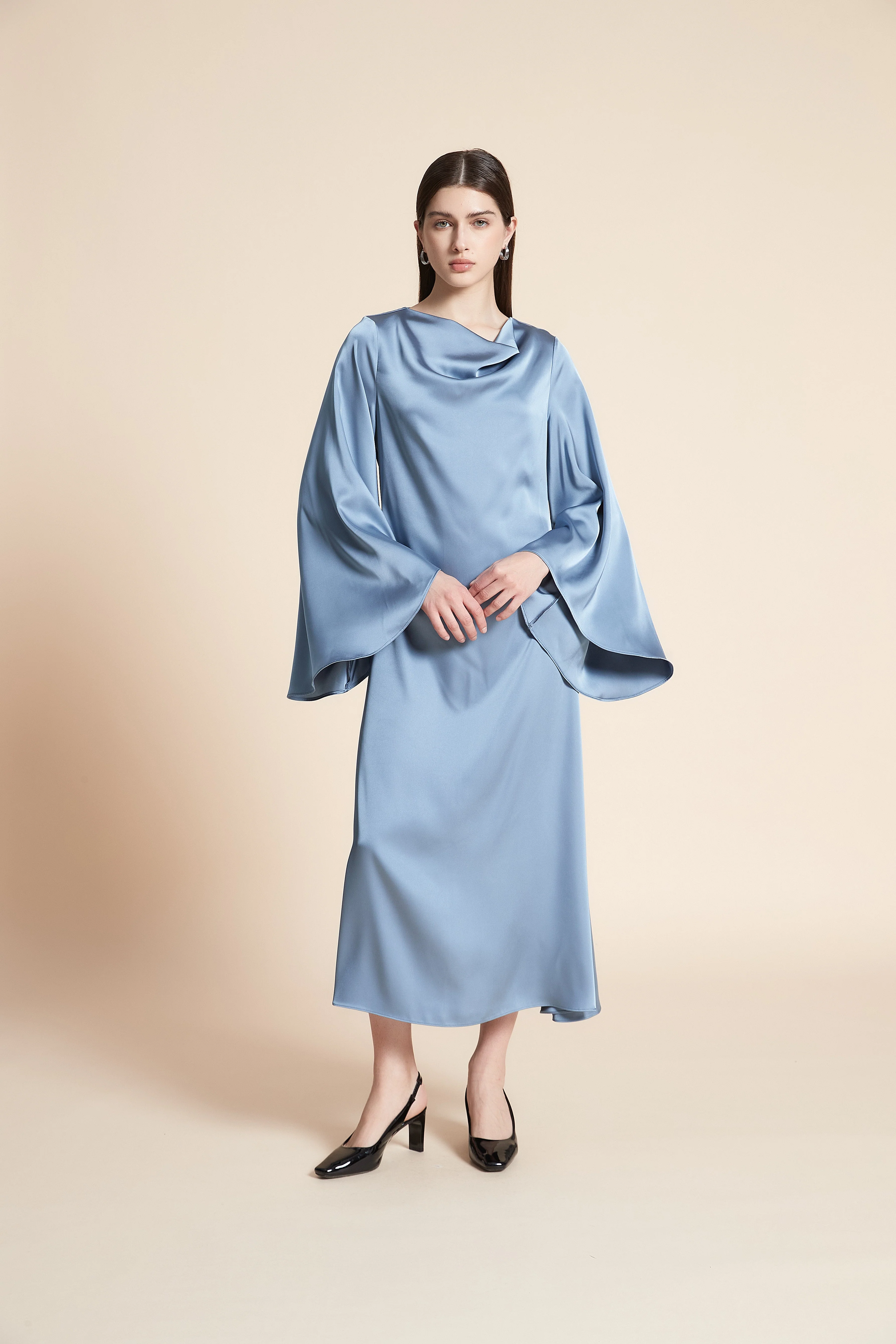 Plain Long Sleeve Midi Dress