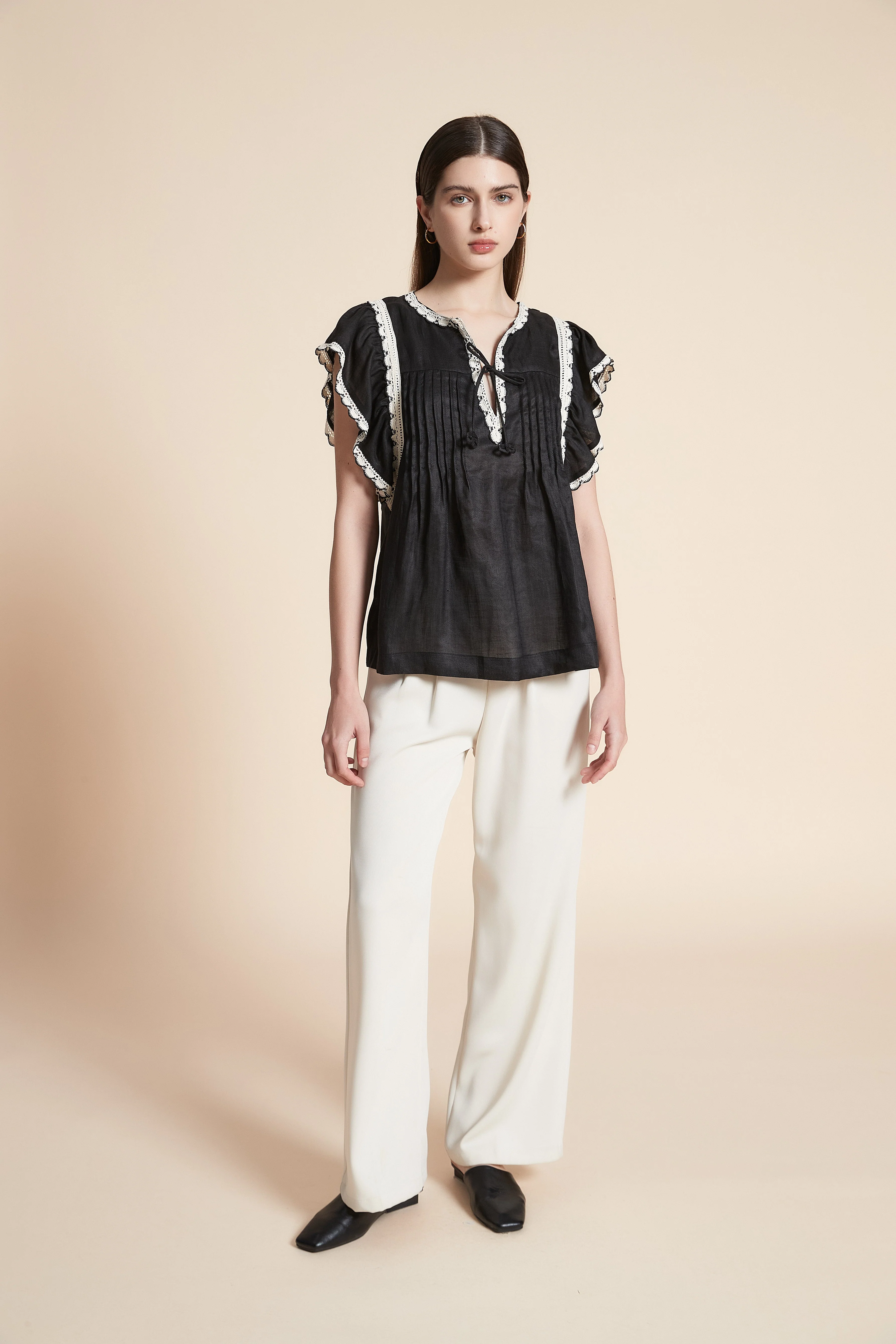 Solid Waist-Length Short Sleeve Blouse - Image 4