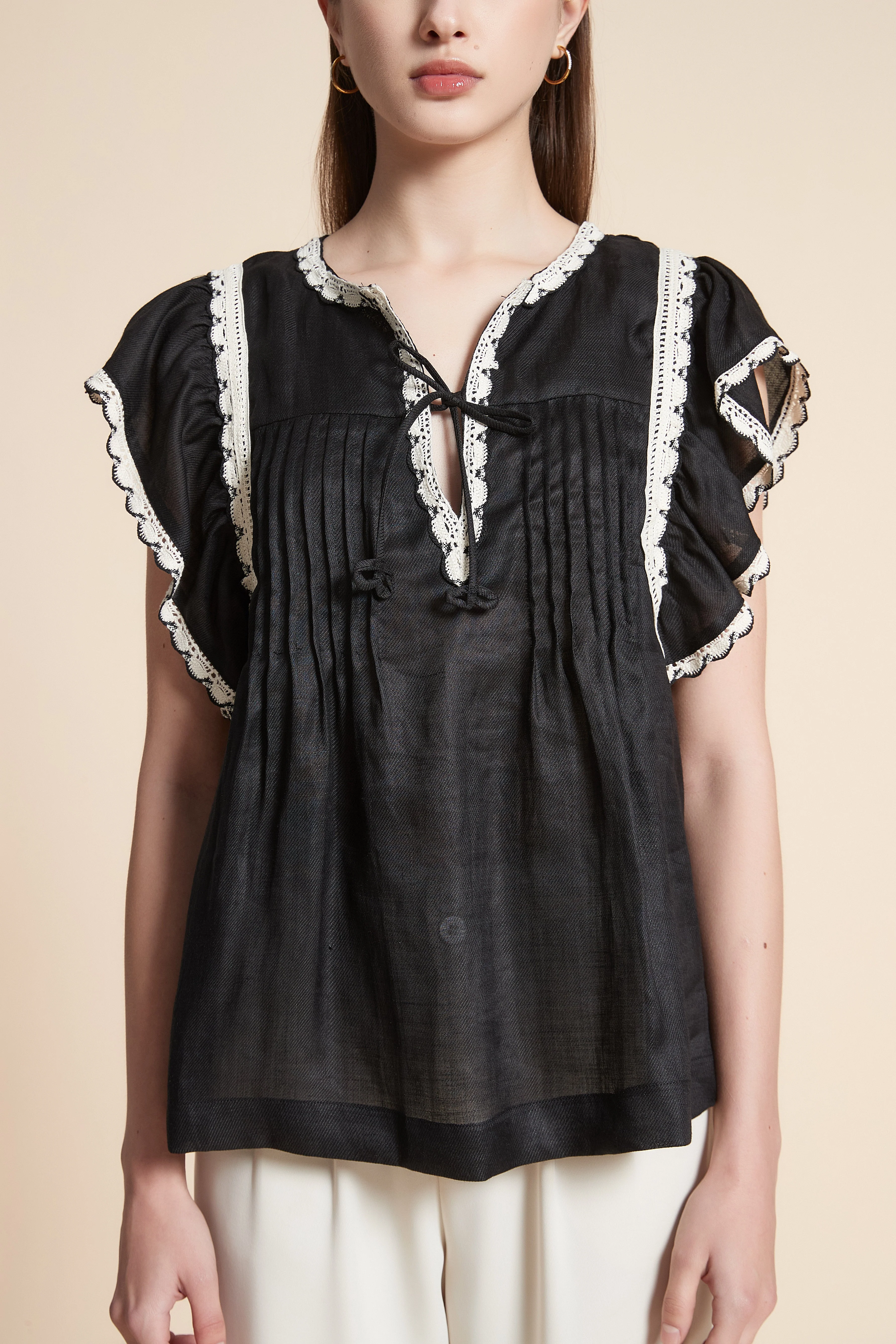 Solid Waist-Length Short Sleeve Blouse - Image 5