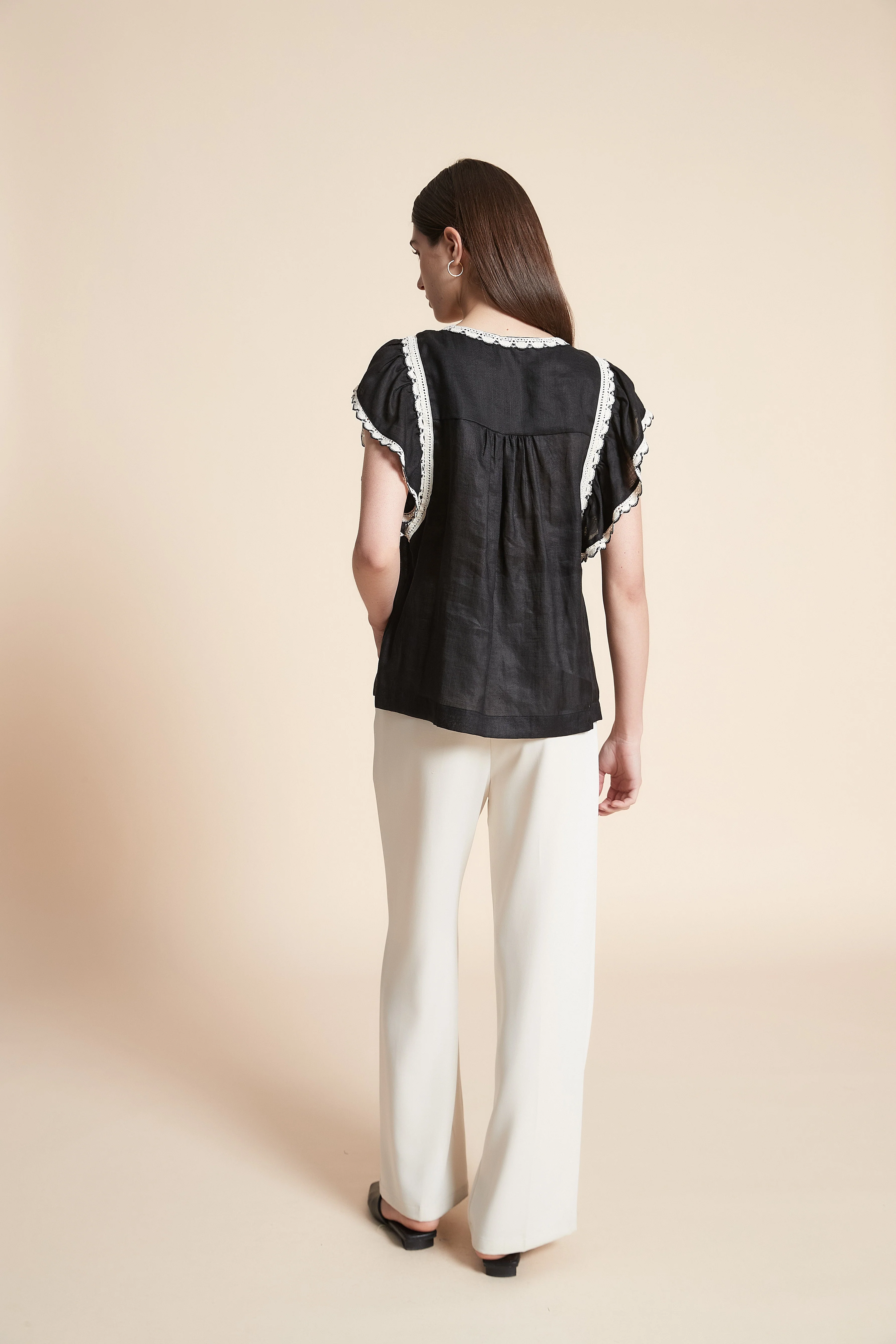 Solid Waist-Length Short Sleeve Blouse - Image 7