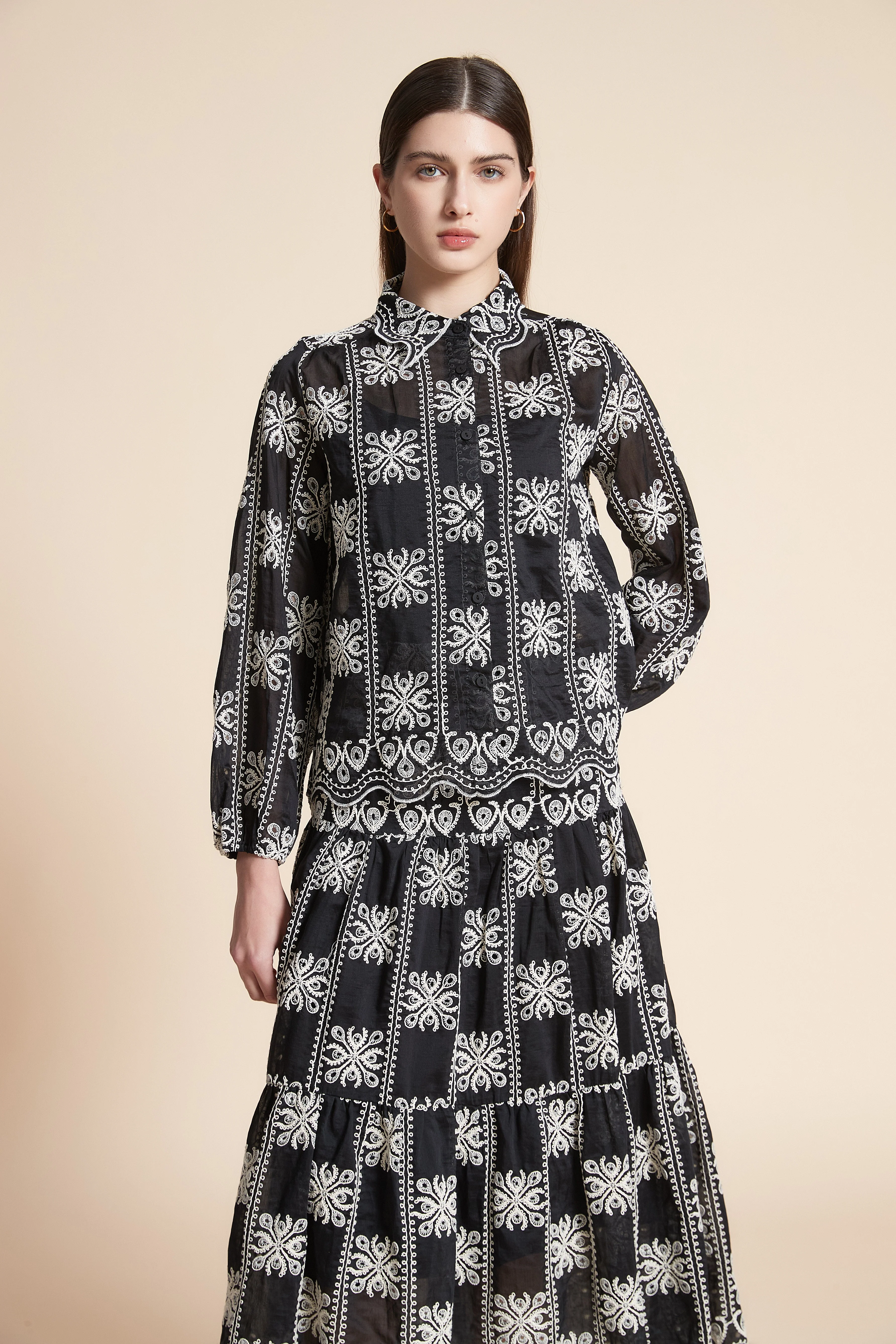Long Sleeve Printed Midi Blouse