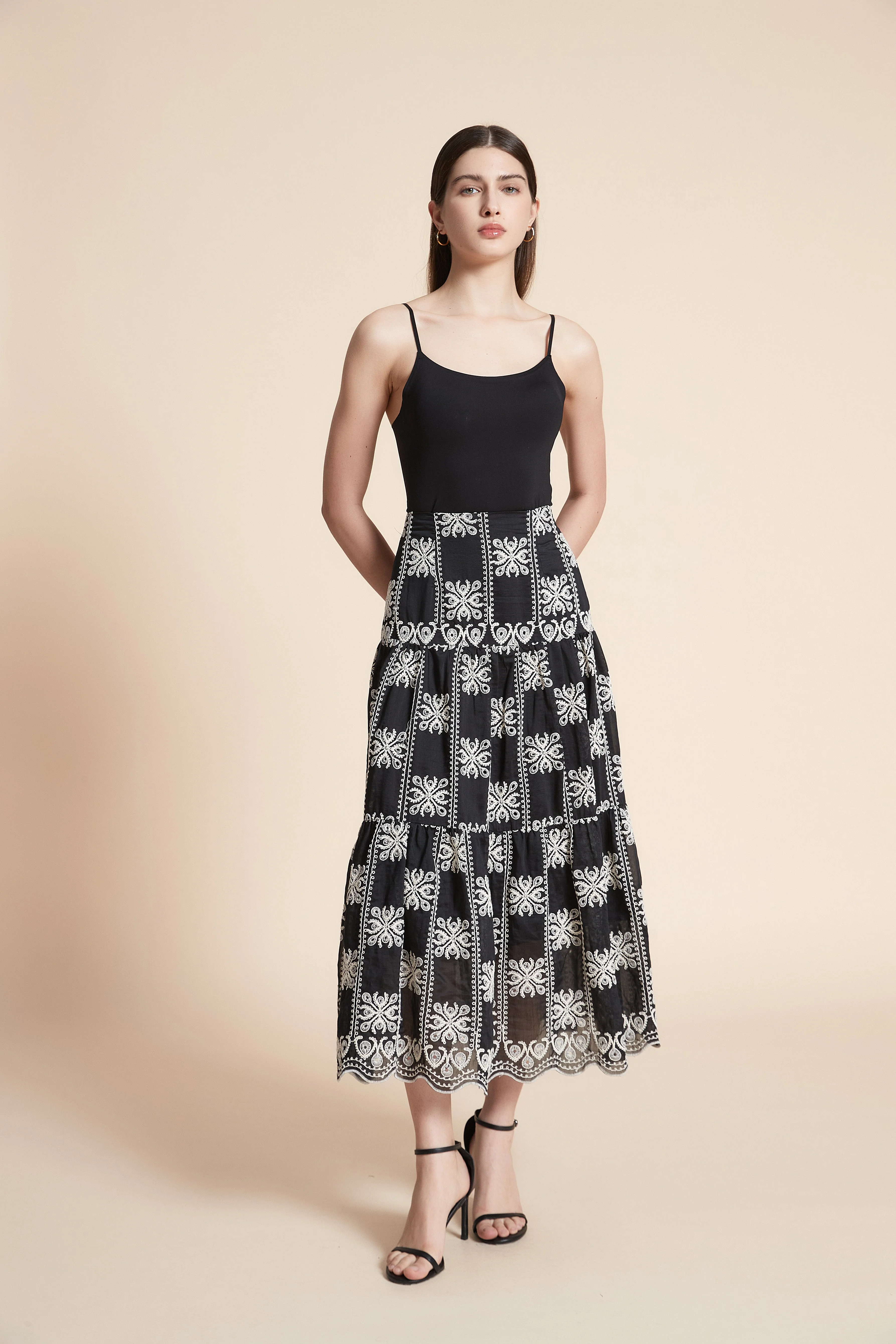 Wide Flared Midi Skirt