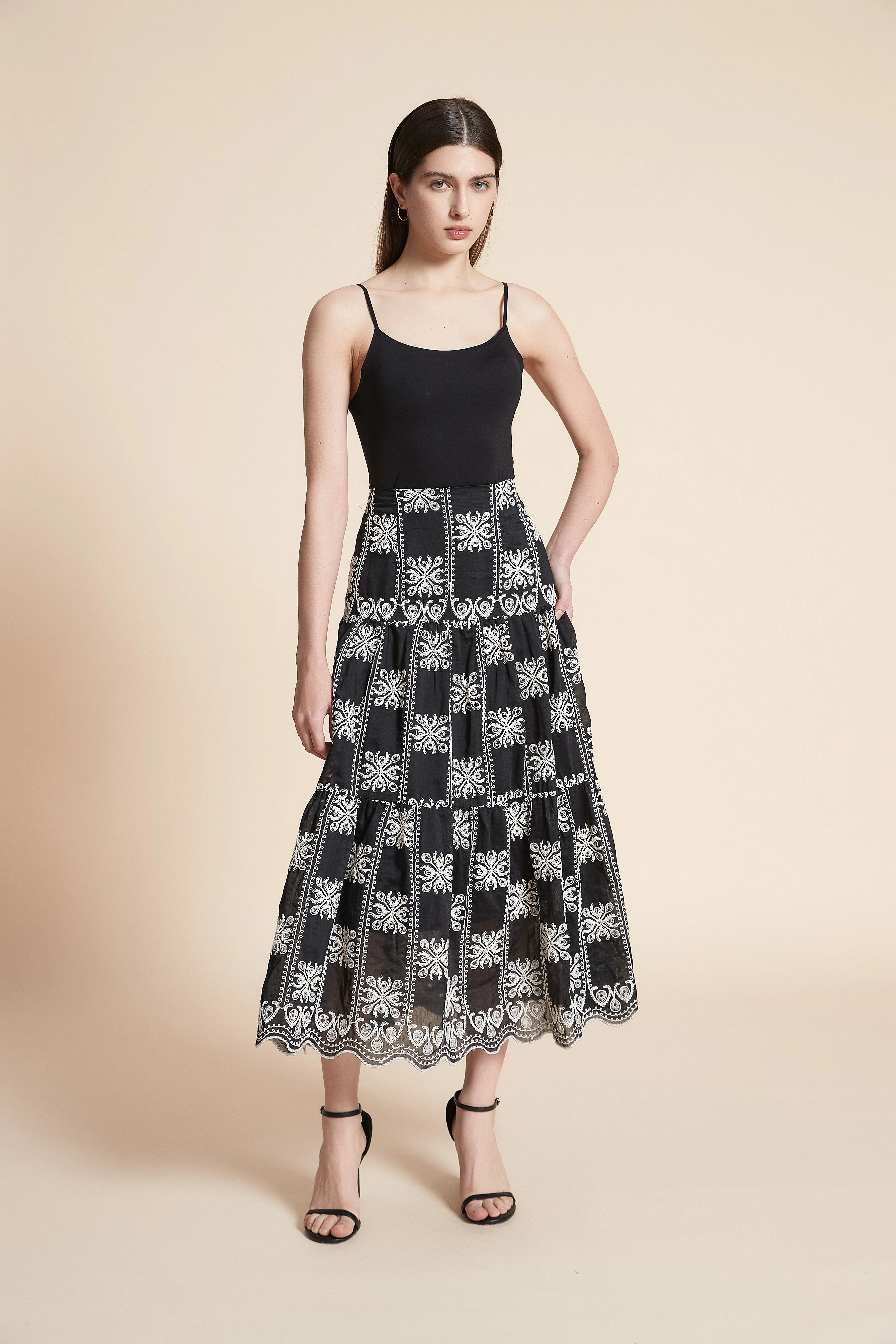 Wide Flared Midi Skirt - Image 2