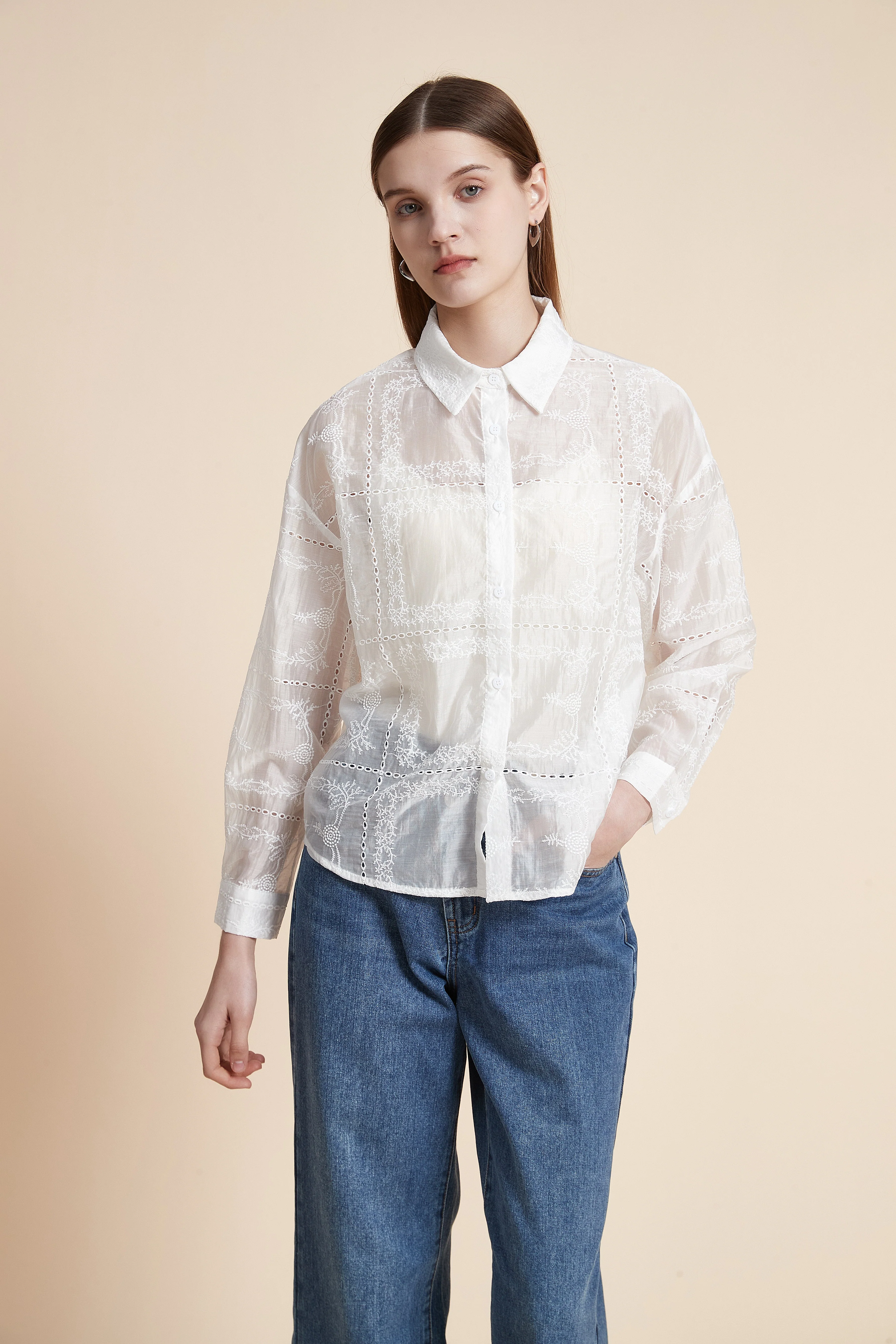 Long Sleeve Sheer Printed Shirt