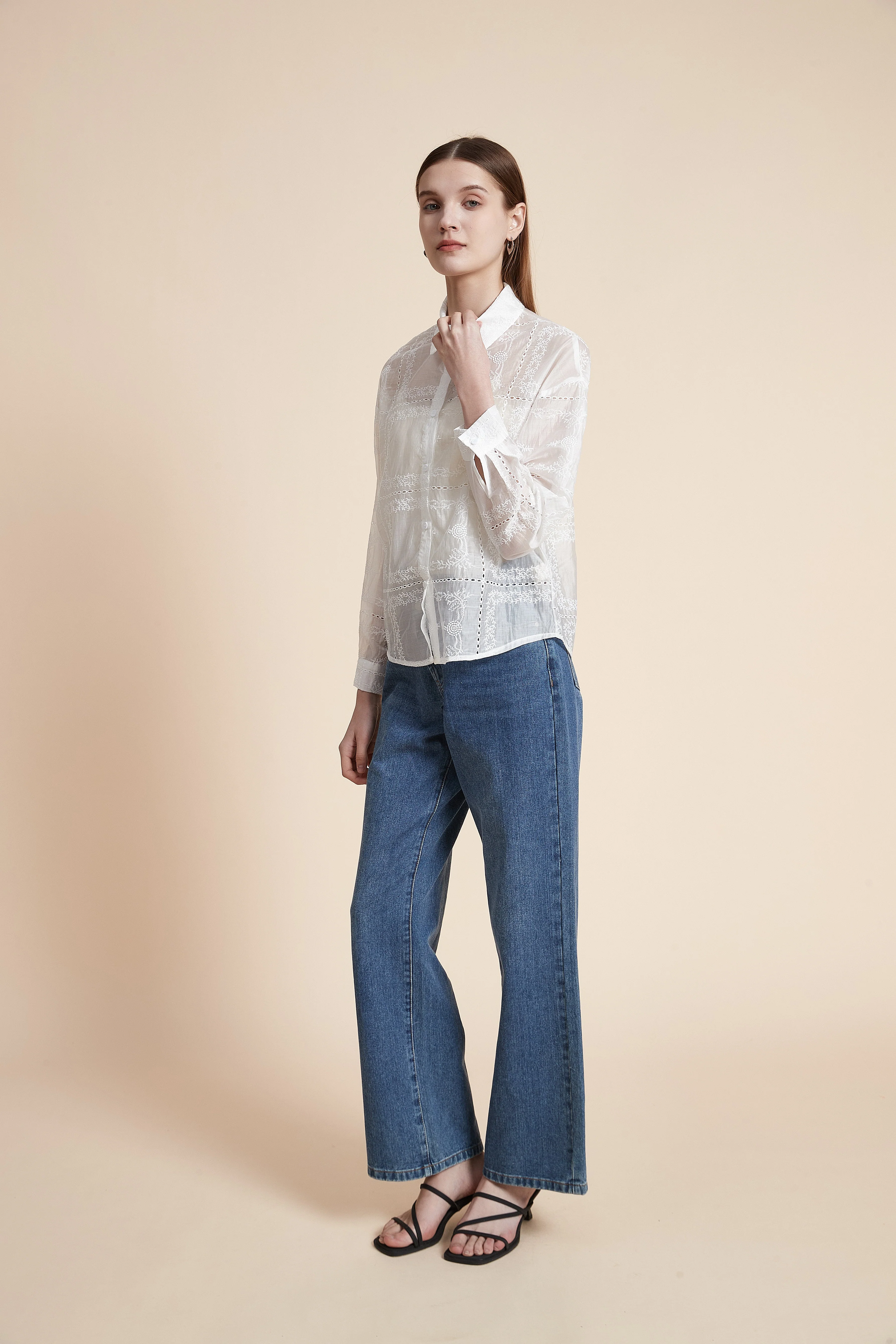 Long Sleeve Sheer Printed Shirt - Image 2