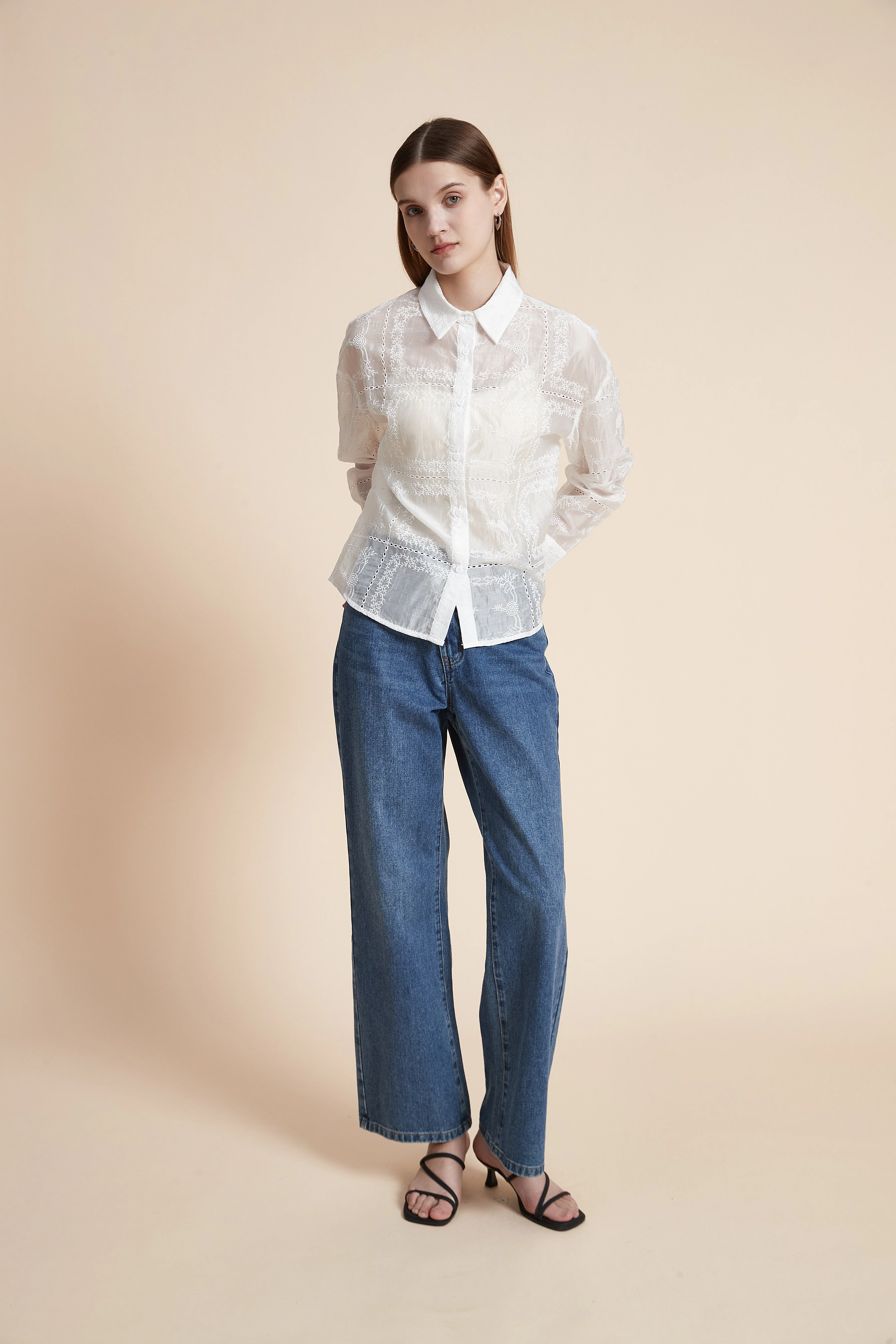 Long Sleeve Sheer Printed Shirt - Image 3