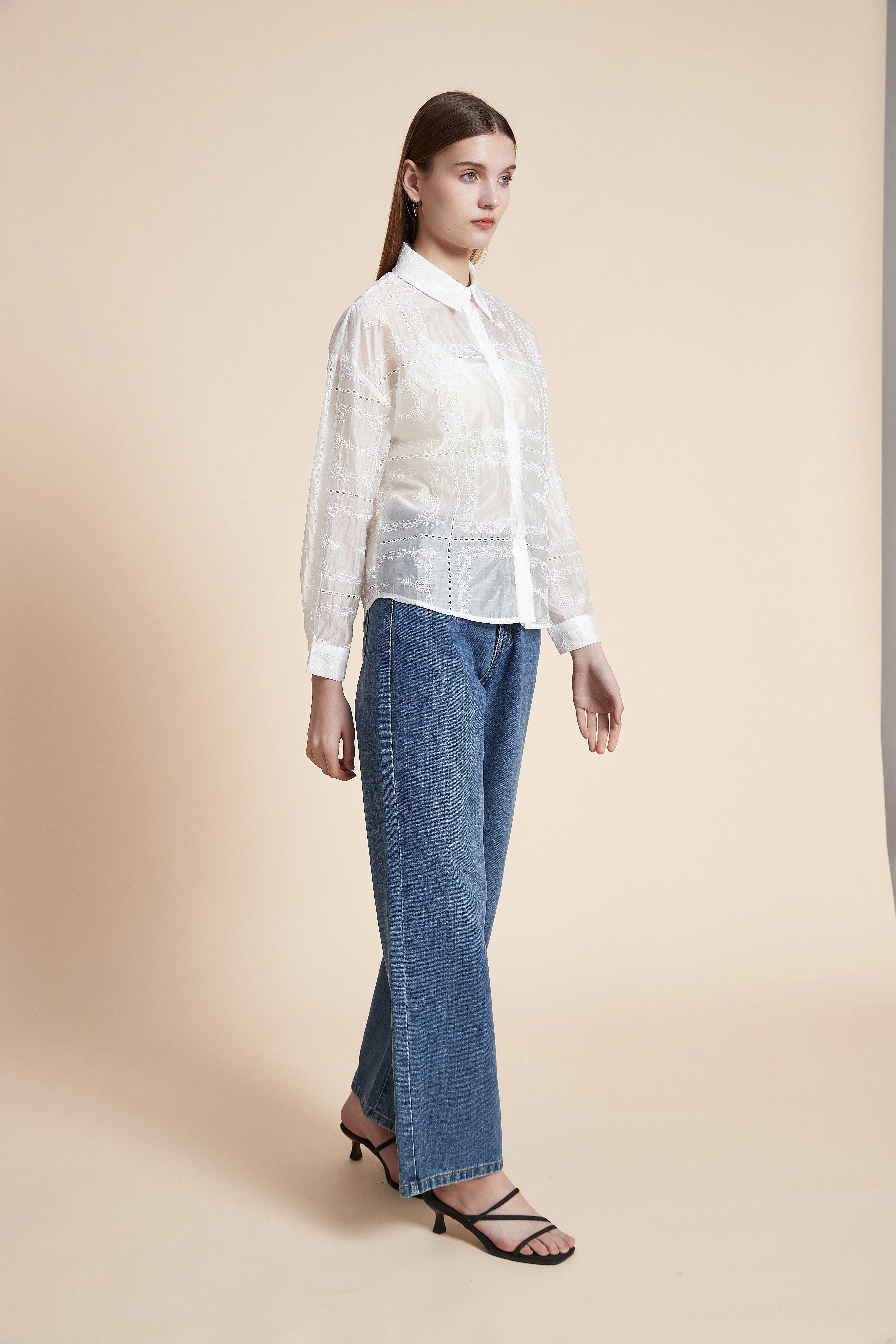 Long Sleeve Sheer Printed Shirt - Image 5