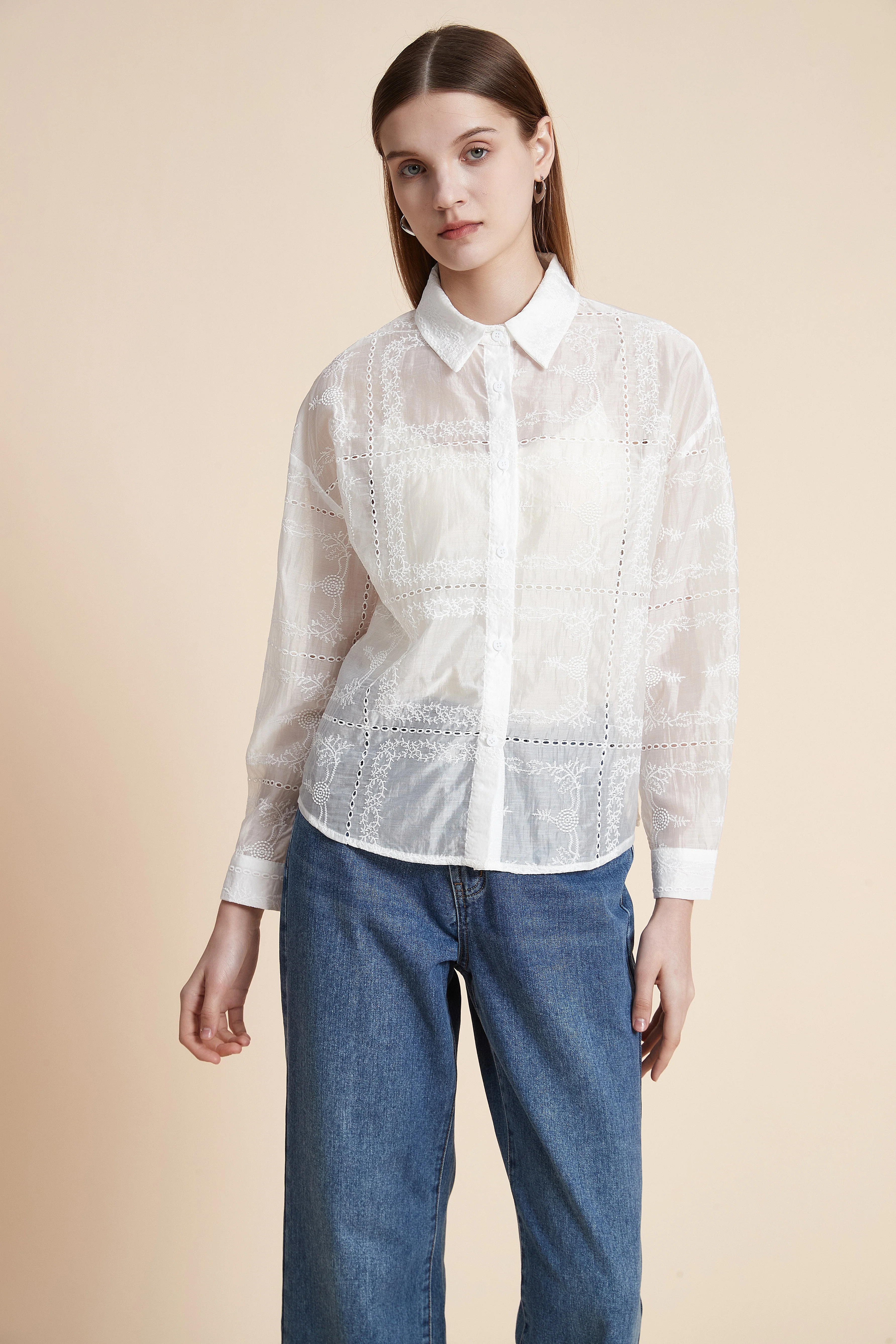 Long Sleeve Sheer Printed Shirt - Image 6