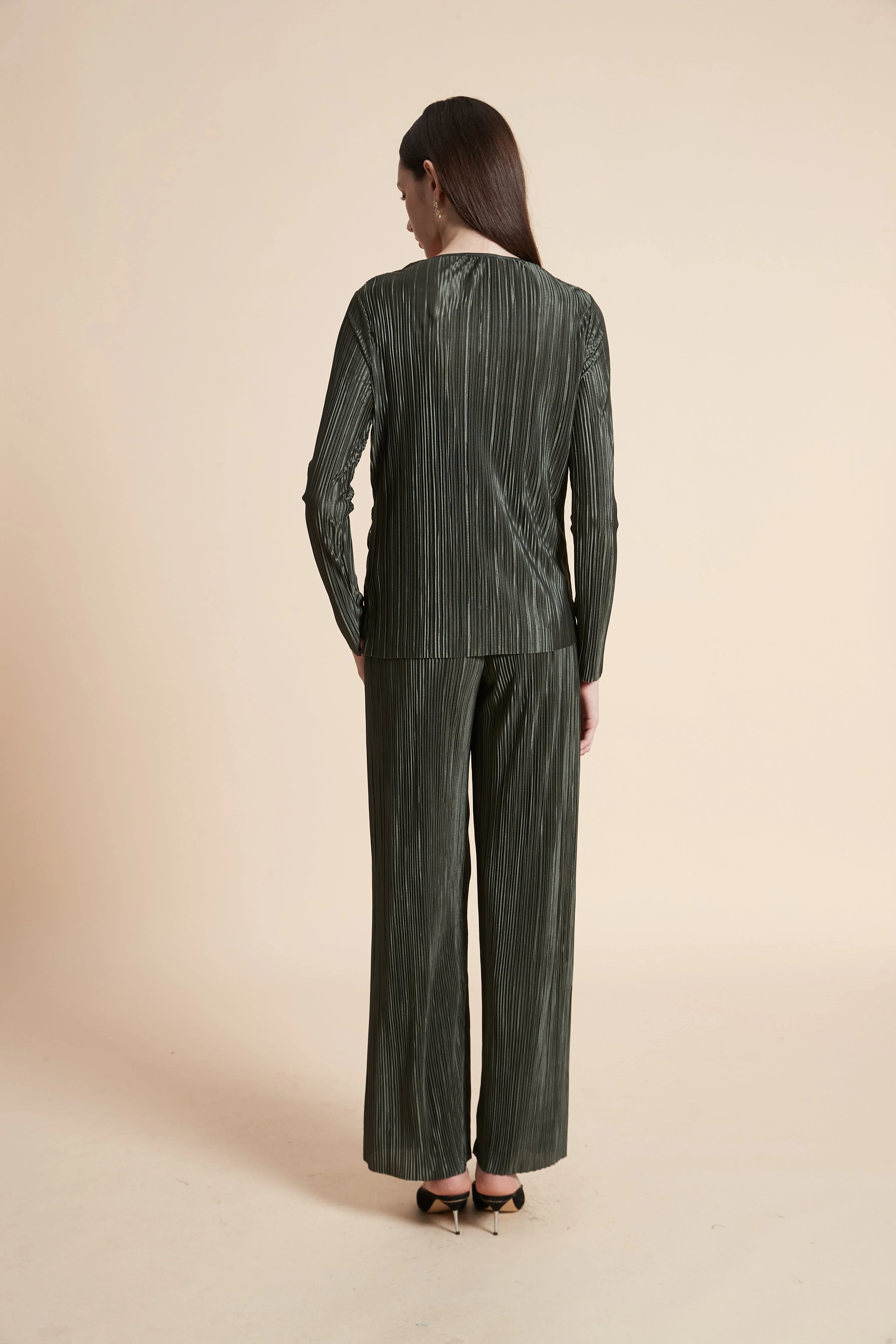 Long Sleeve Pleated Wrap Blouse - Image 6