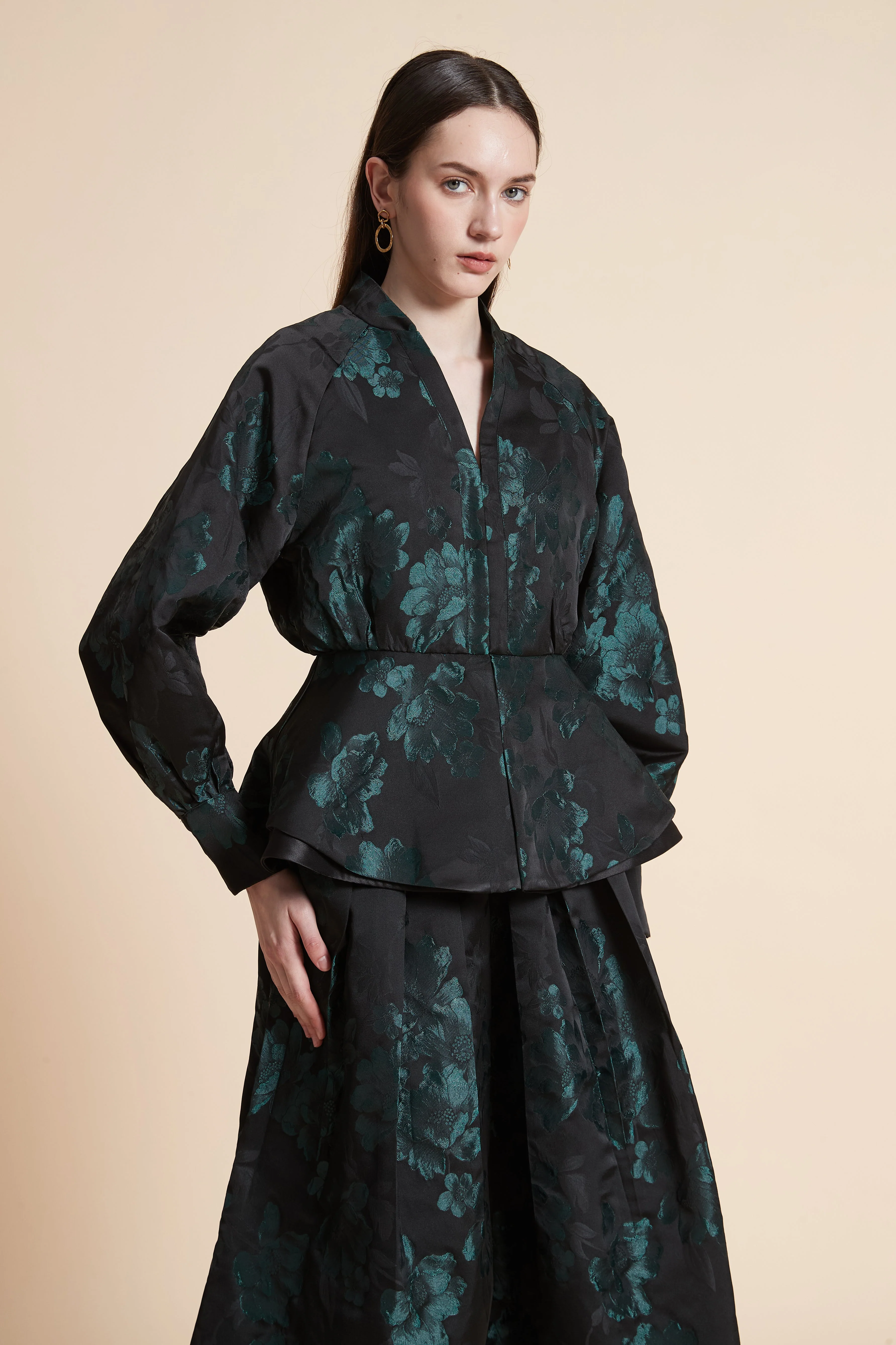 Long Sleeve Ruched Printed Jacket