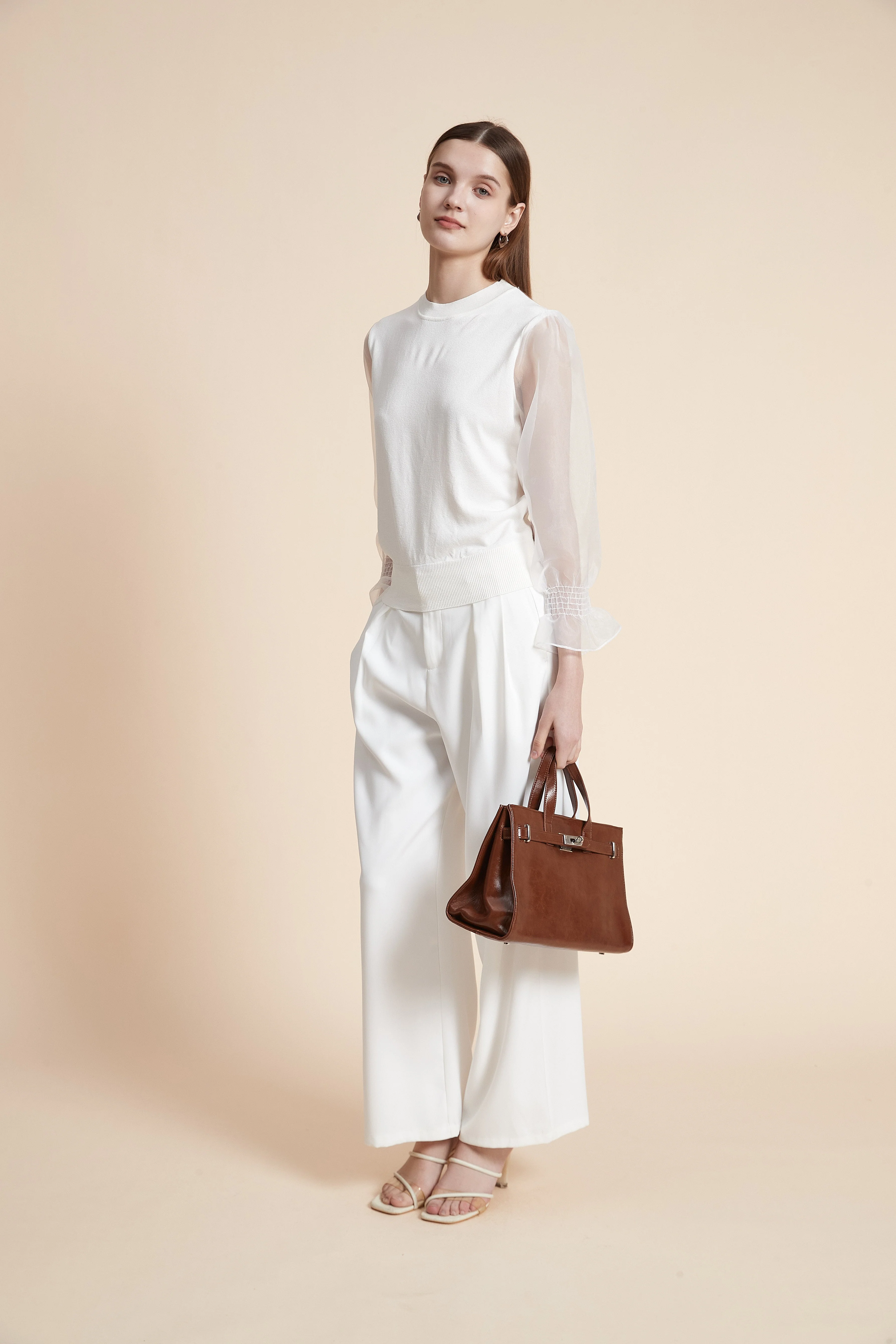 Solid Long Sleeve Sheer Blouse - Image 10