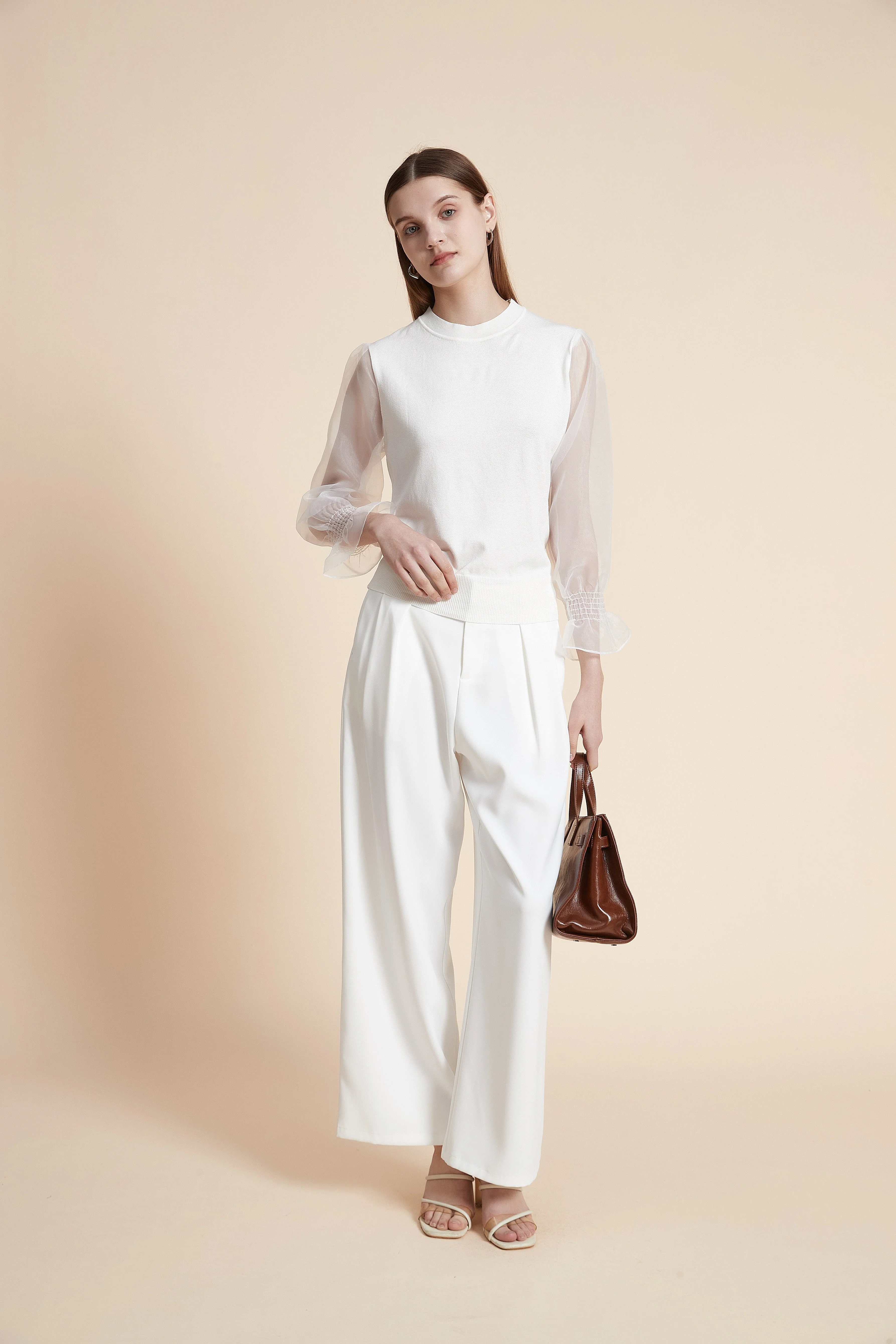 Solid Long Sleeve Sheer Blouse - Image 11