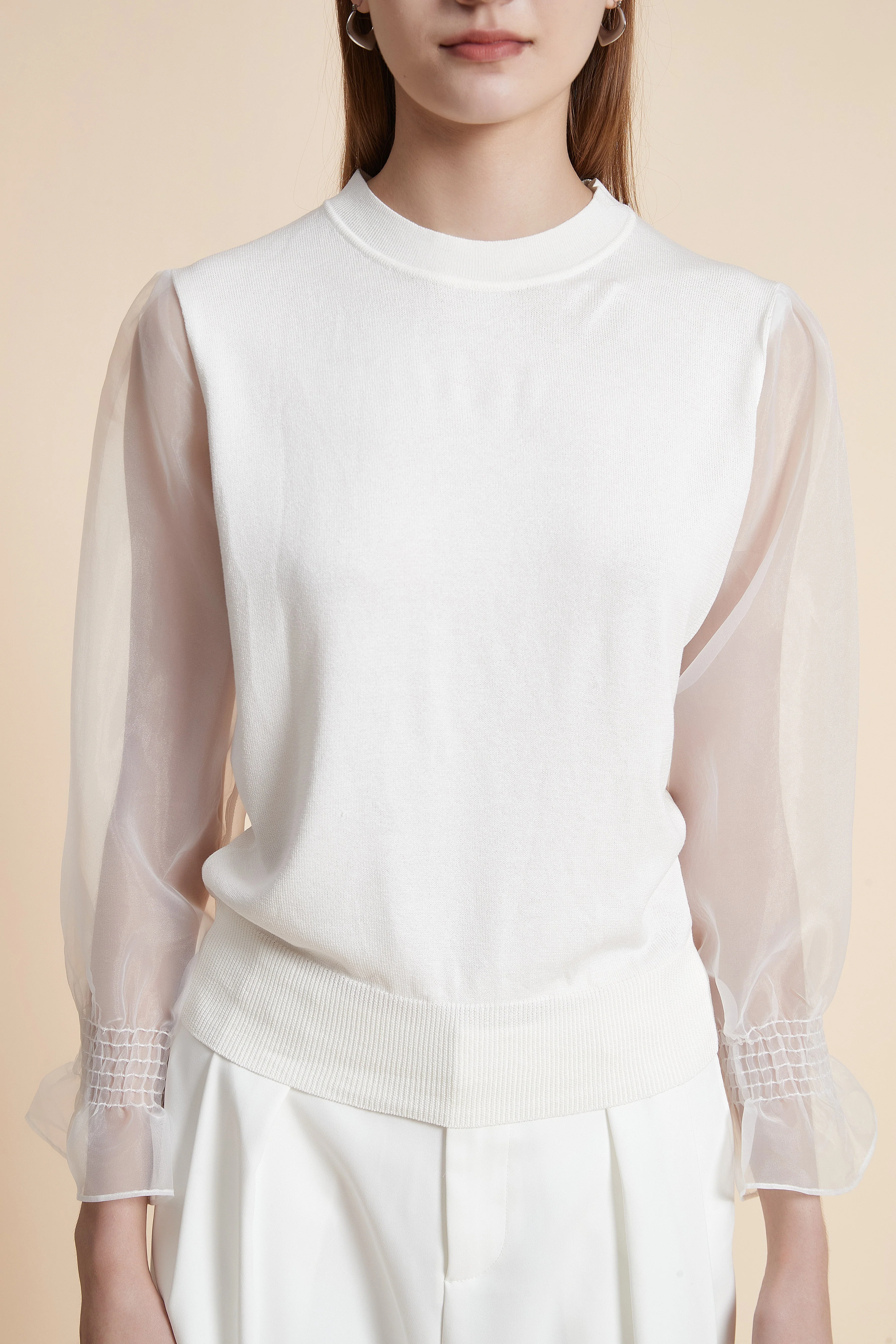 Solid Long Sleeve Sheer Blouse - Image 12