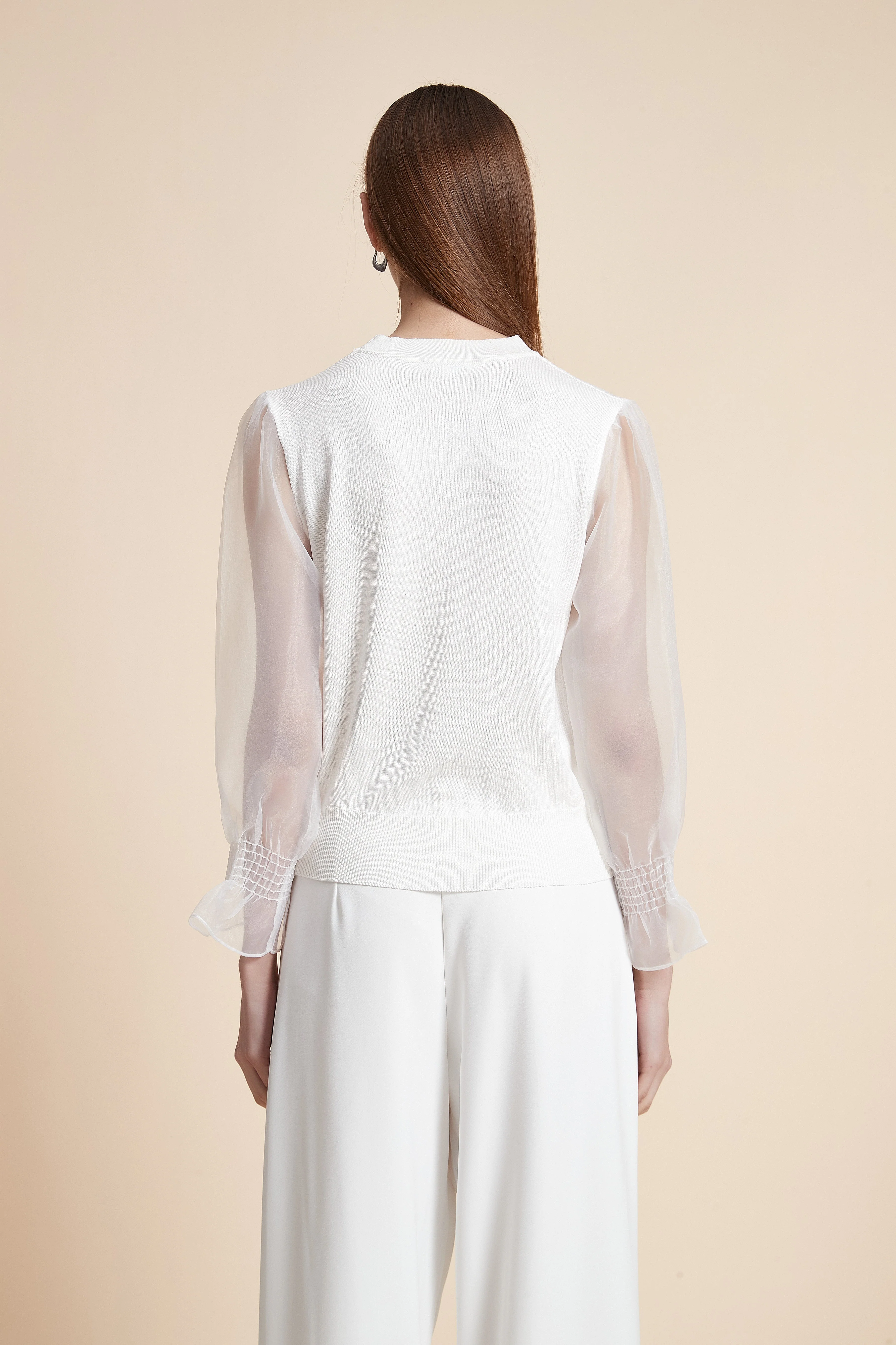 Solid Long Sleeve Sheer Blouse - Image 14