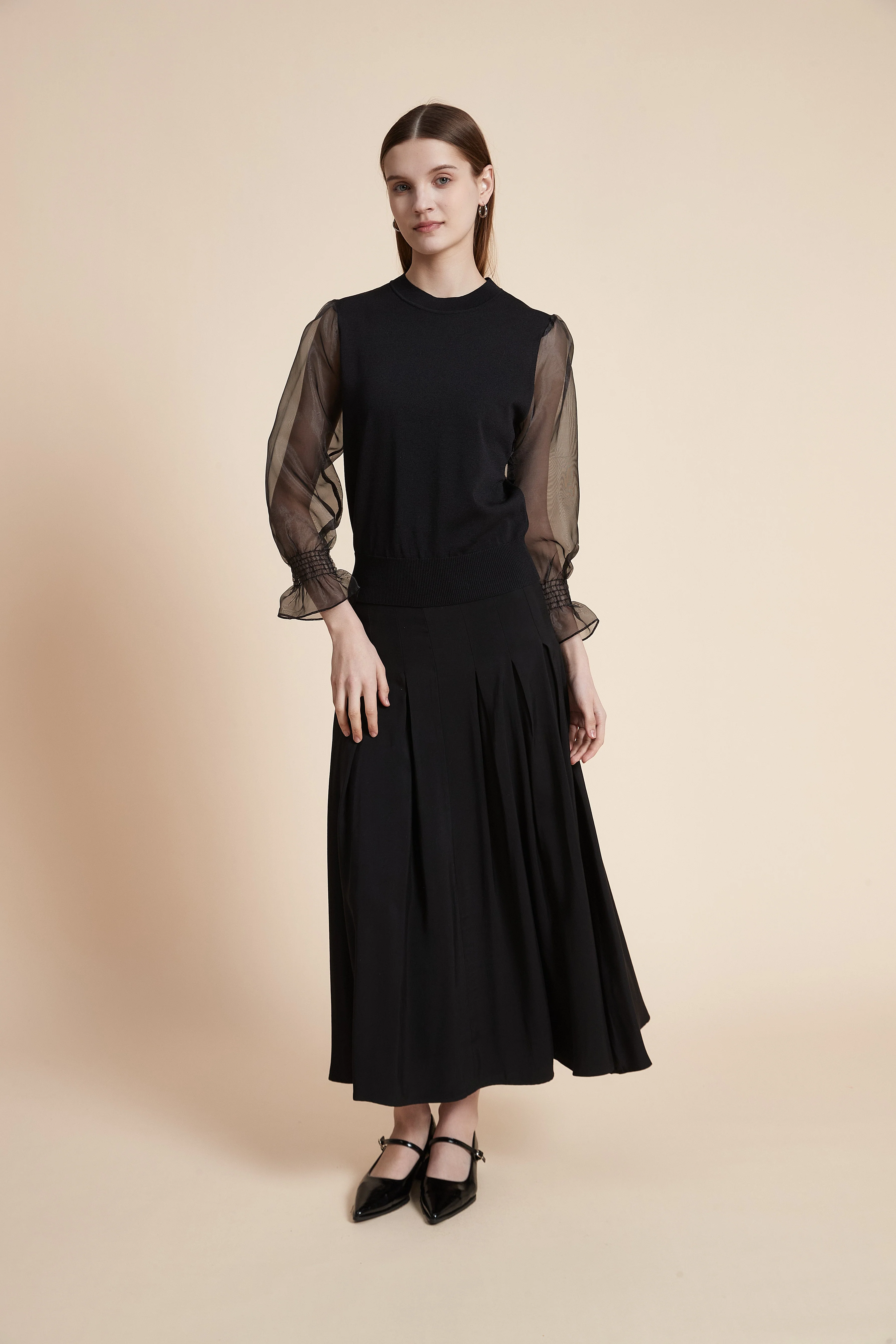 Solid Long Sleeve Sheer Blouse - Image 2
